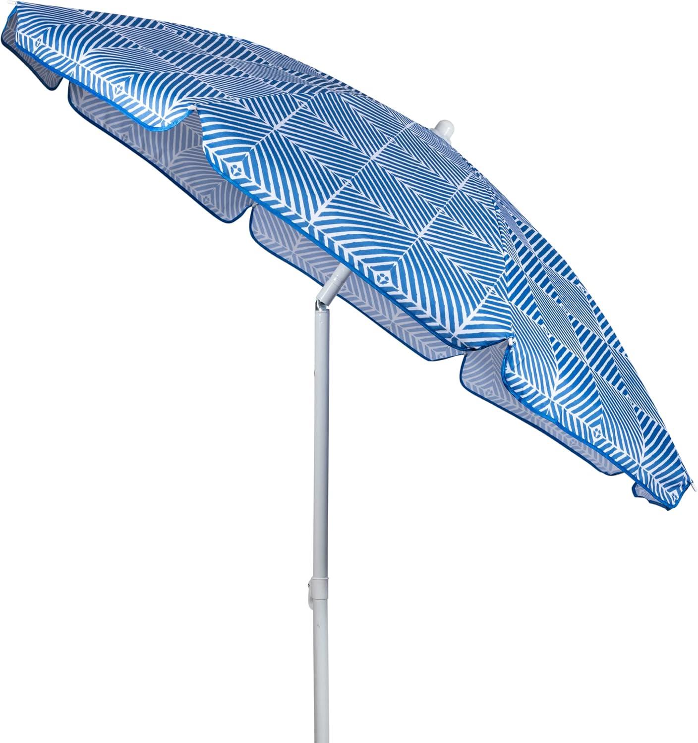 Blue Athens Pattern Portable Beach Umbrella with Steel Pole