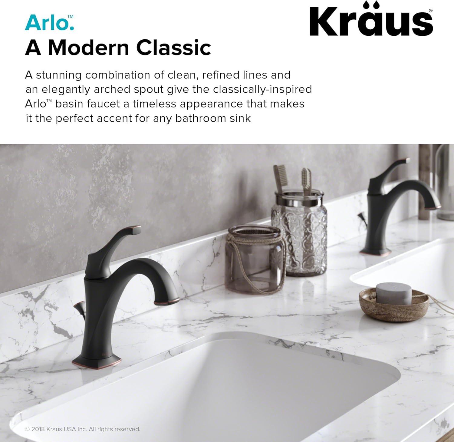 Kraus Arlo Single Hole 1-Handle WaterSense Bathroom Sink Faucet with Drain and Deck Plate