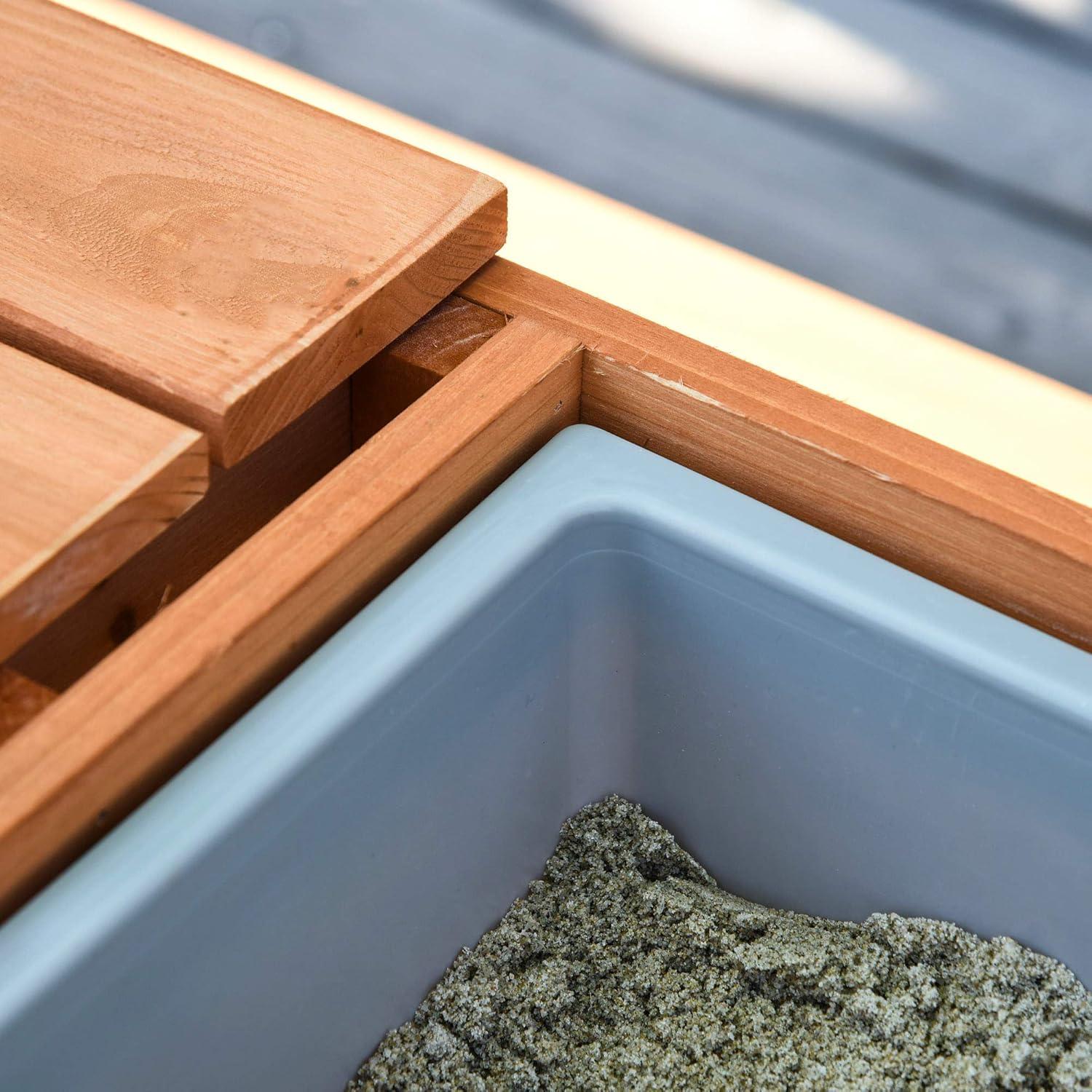 Outsunny Kids Sand & Water Activity Table, Picnic Table Set Wooden Bench with Sandbox Removable & Height Adjustable Umbrella for Outdoor Garden Patio