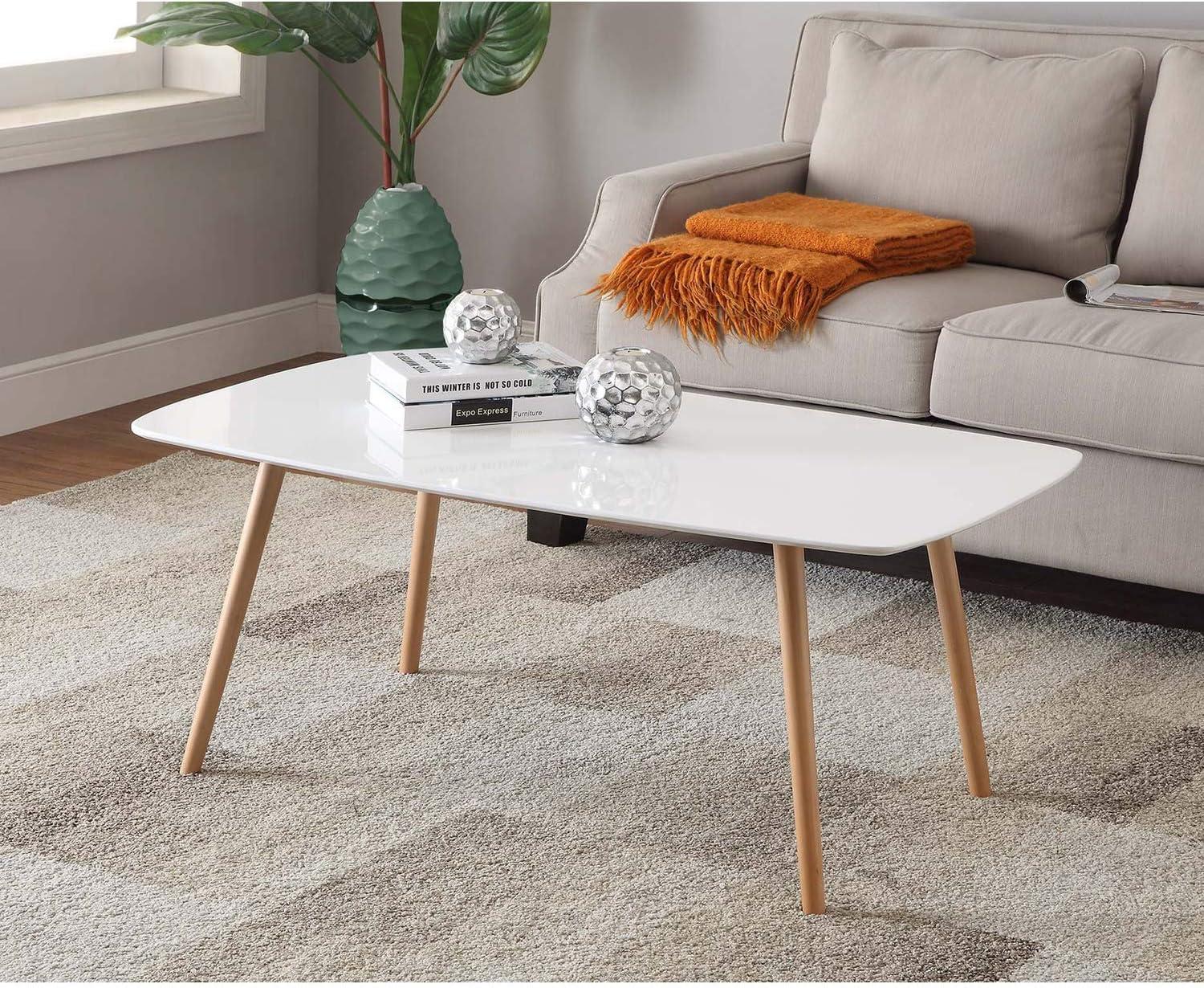 Oslo Mid-Century 44'' White Wood Rectangular Coffee Table