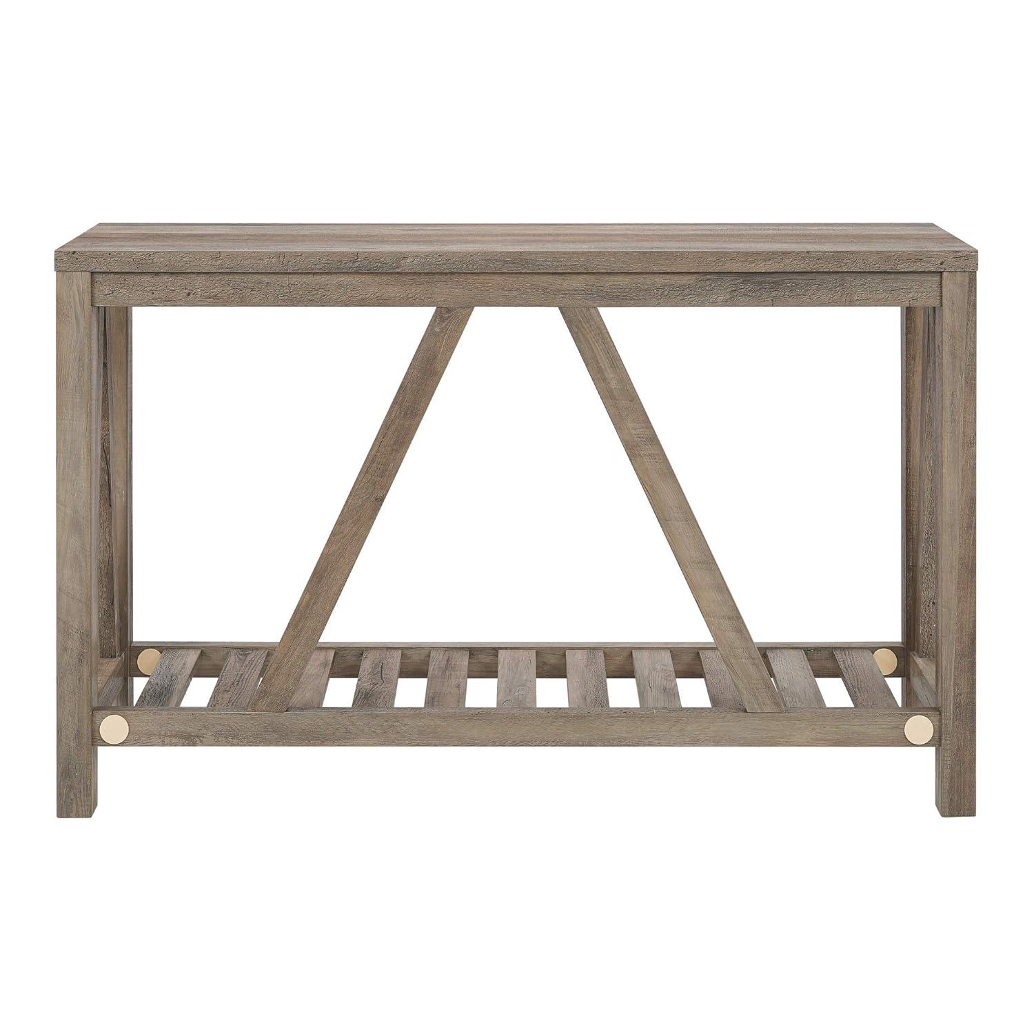 Rustic Oak and Walnut A-Frame Console Table with Storage