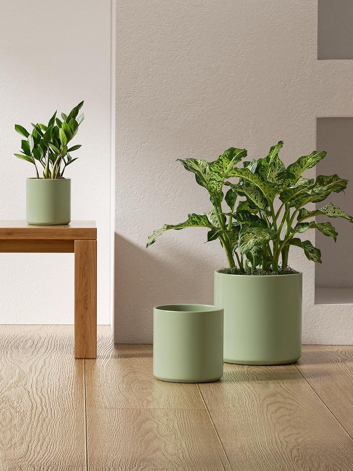 Mid-Century Modern Ceramic Planter Set - Reactive Glaze With Drainage Options