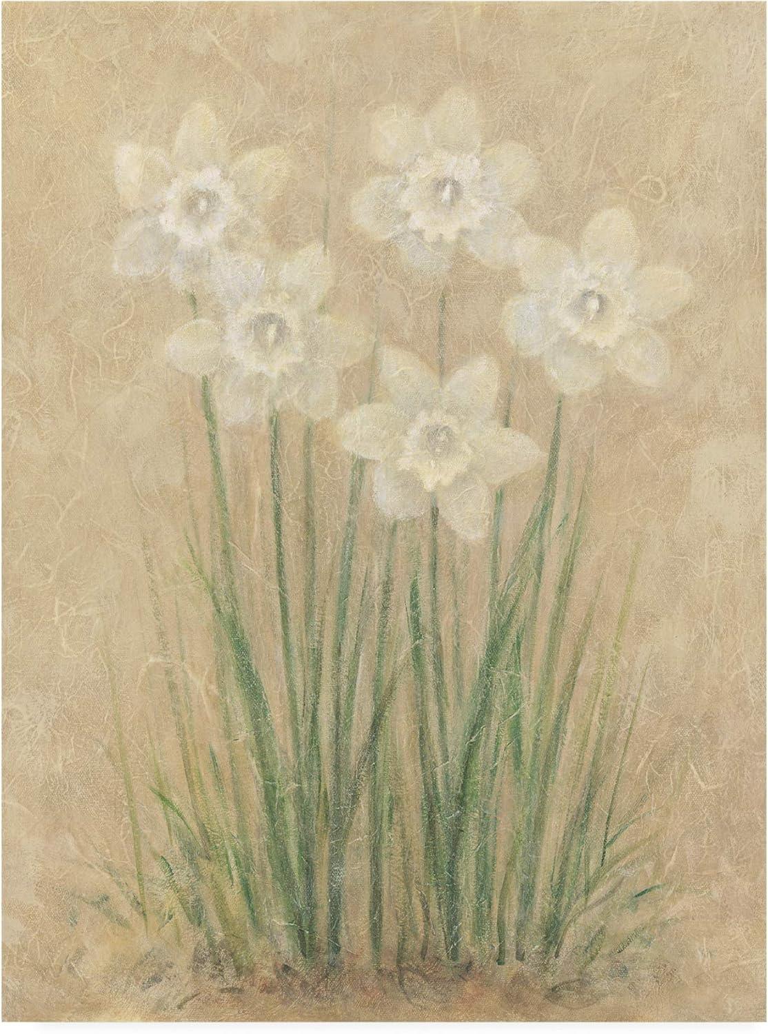 White Daffodils Floral Canvas Print with Wooden Frame