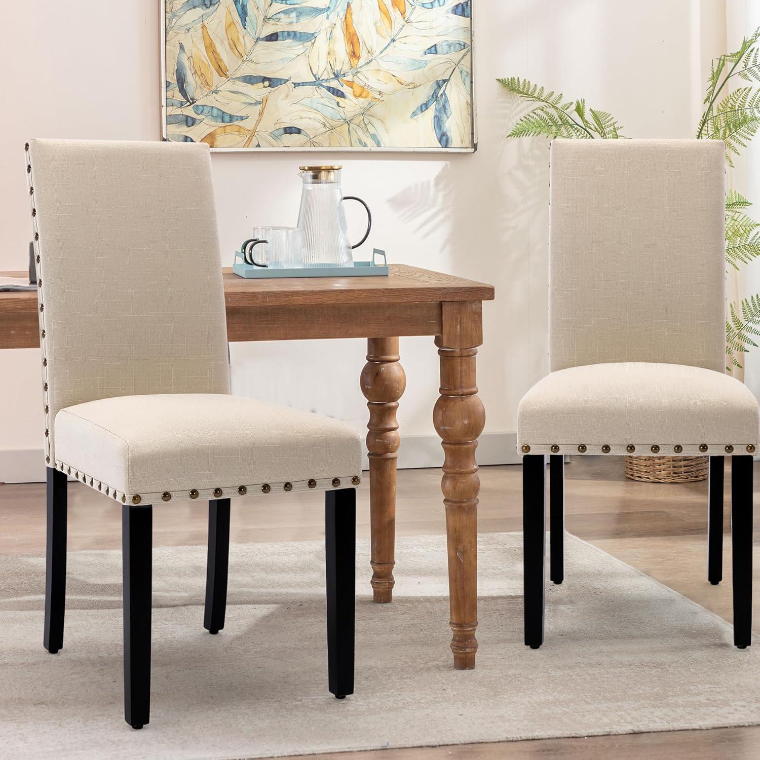 Costway Set of 2 Fabric Dining Chairs Upholstered with Nailhead Trim