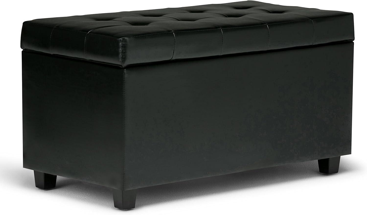 Simpli Home Cosmopolitan Storage Ottoman In Midnight Black Vegan Faux Leather