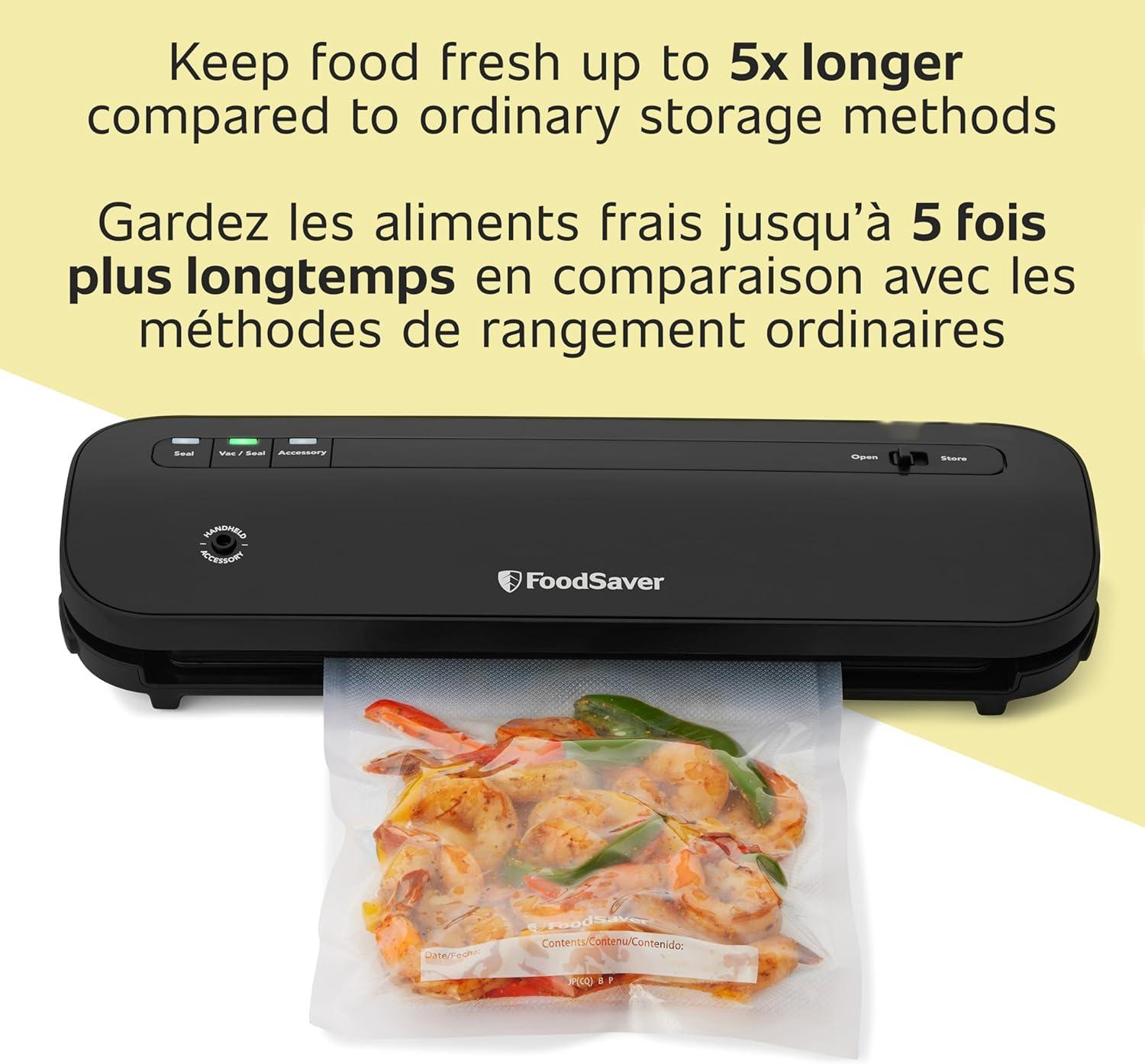 FoodSaver Space-Saving Vacuum Sealer with Bags and Roll Black: Compact Food Savers Vacuum System, Plastic & Metal