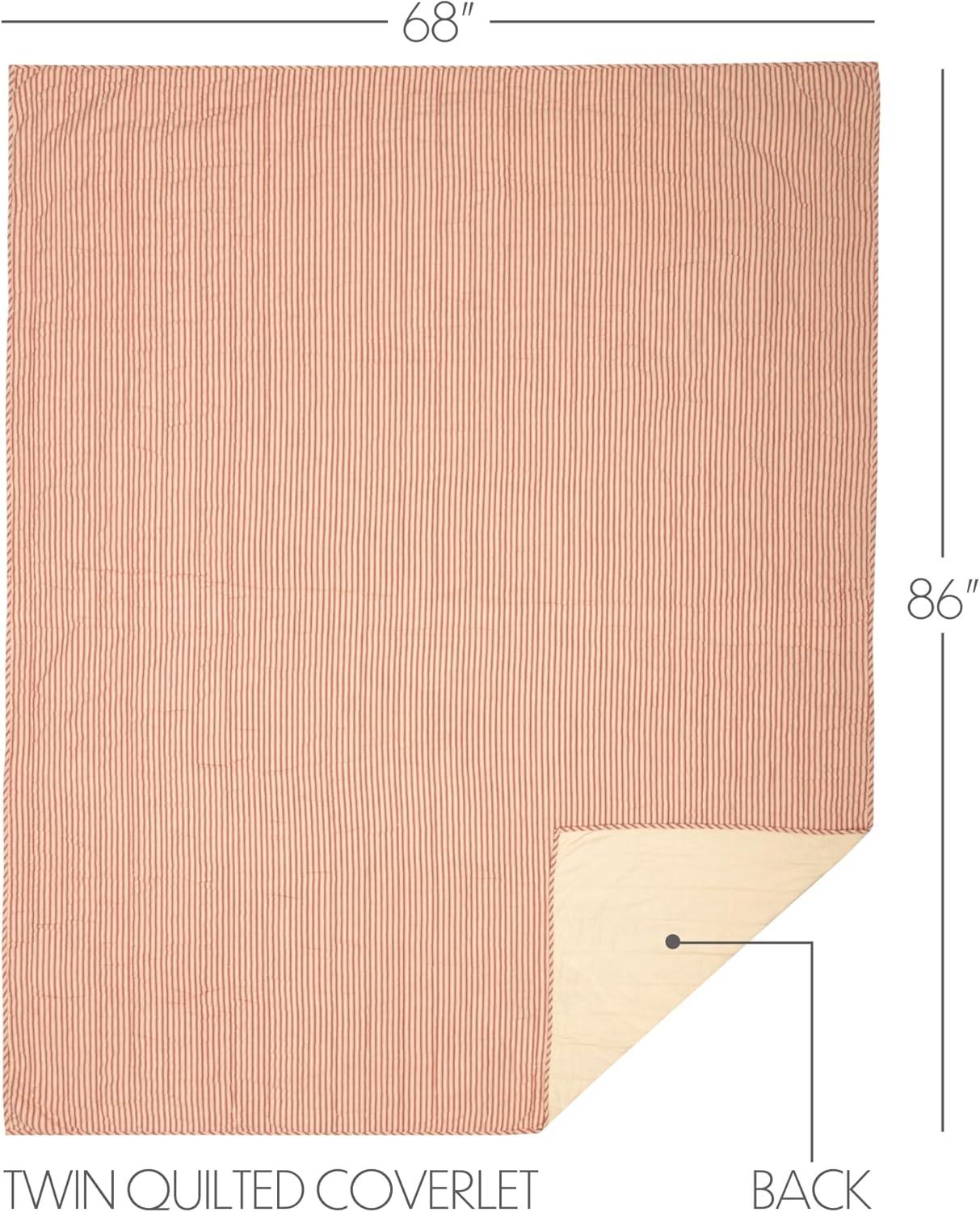 VHC Brands Sawyer Mill Ticking Striped Cotton Farmhouse Pre-Washed Twin Bedding Accessory, Quilt 68x86, Red Country