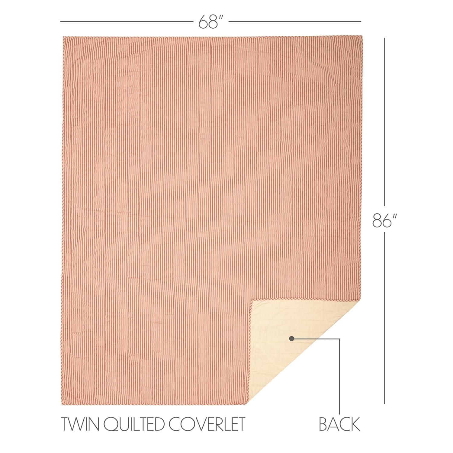 VHC Brands Sawyer Mill Ticking Striped Cotton Farmhouse Pre-Washed Twin Bedding Accessory, Quilt 68x86, Red Country