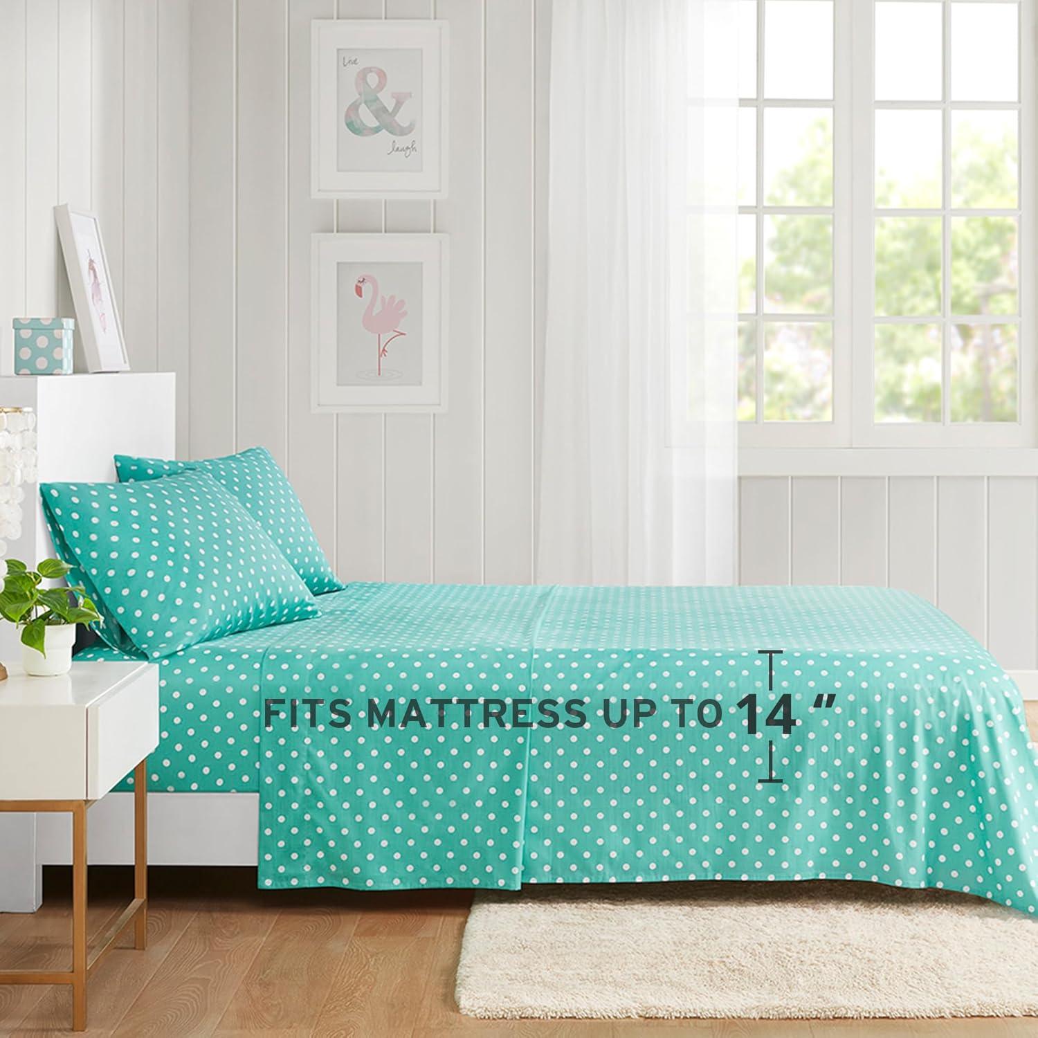 Seafoam Polka Dot Cotton Percale Full Sheet Set