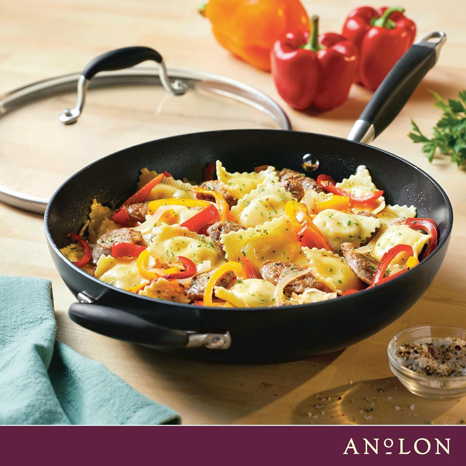 Anolon Advanced Home 12" Hard-Anodized Nonstick Deep Frying Pan with Lid, Onyx