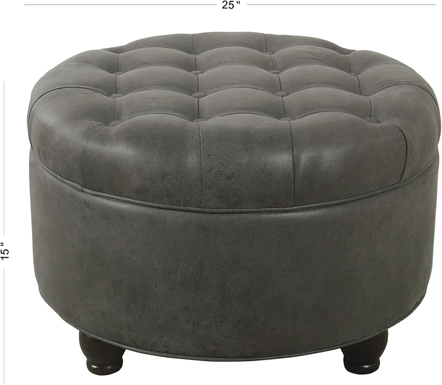 Large Tufted Round Storage Ottoman - HomePop