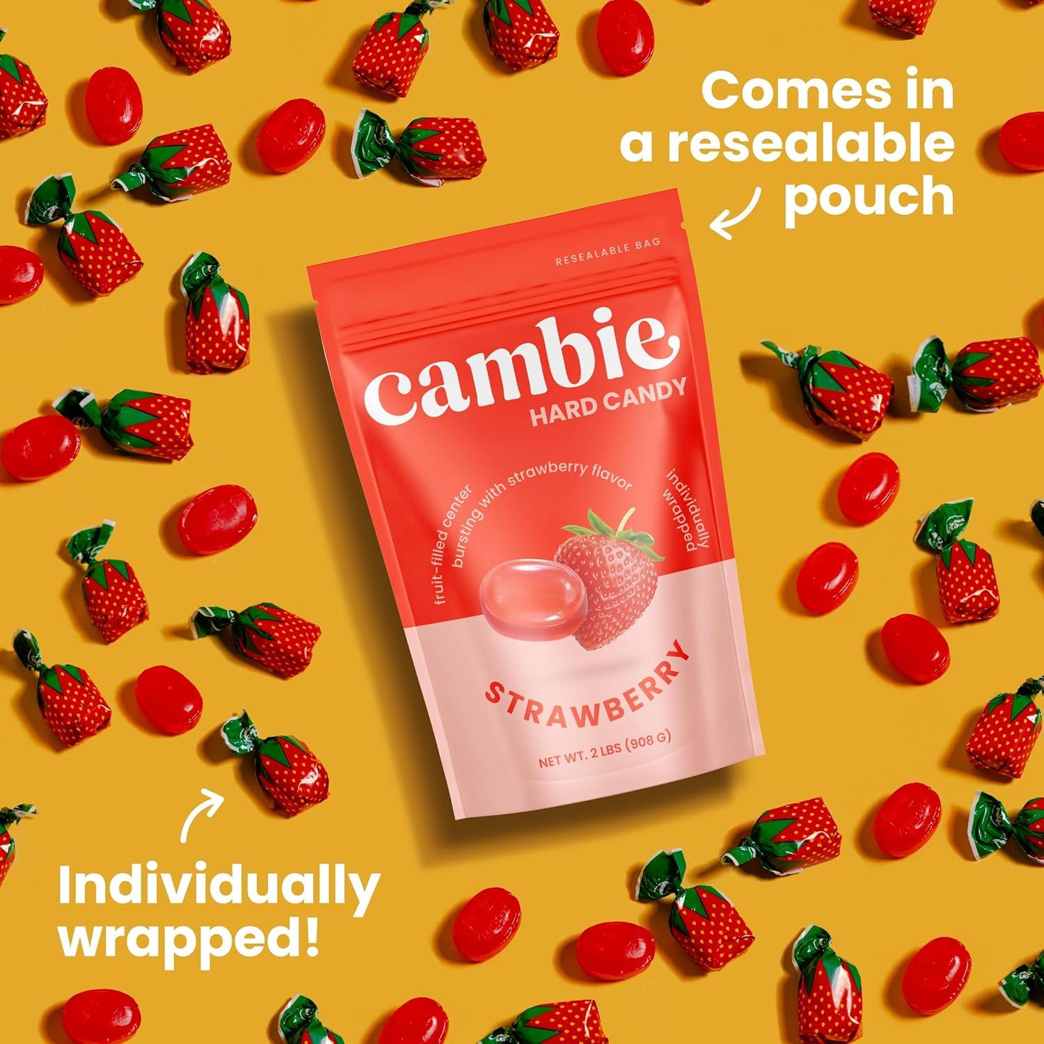 Strawberry Filled Hard Candy - Individually Wrapped Strawberry Bon Bons Candy 2 Pound Bulk Bag - Holiday Candy