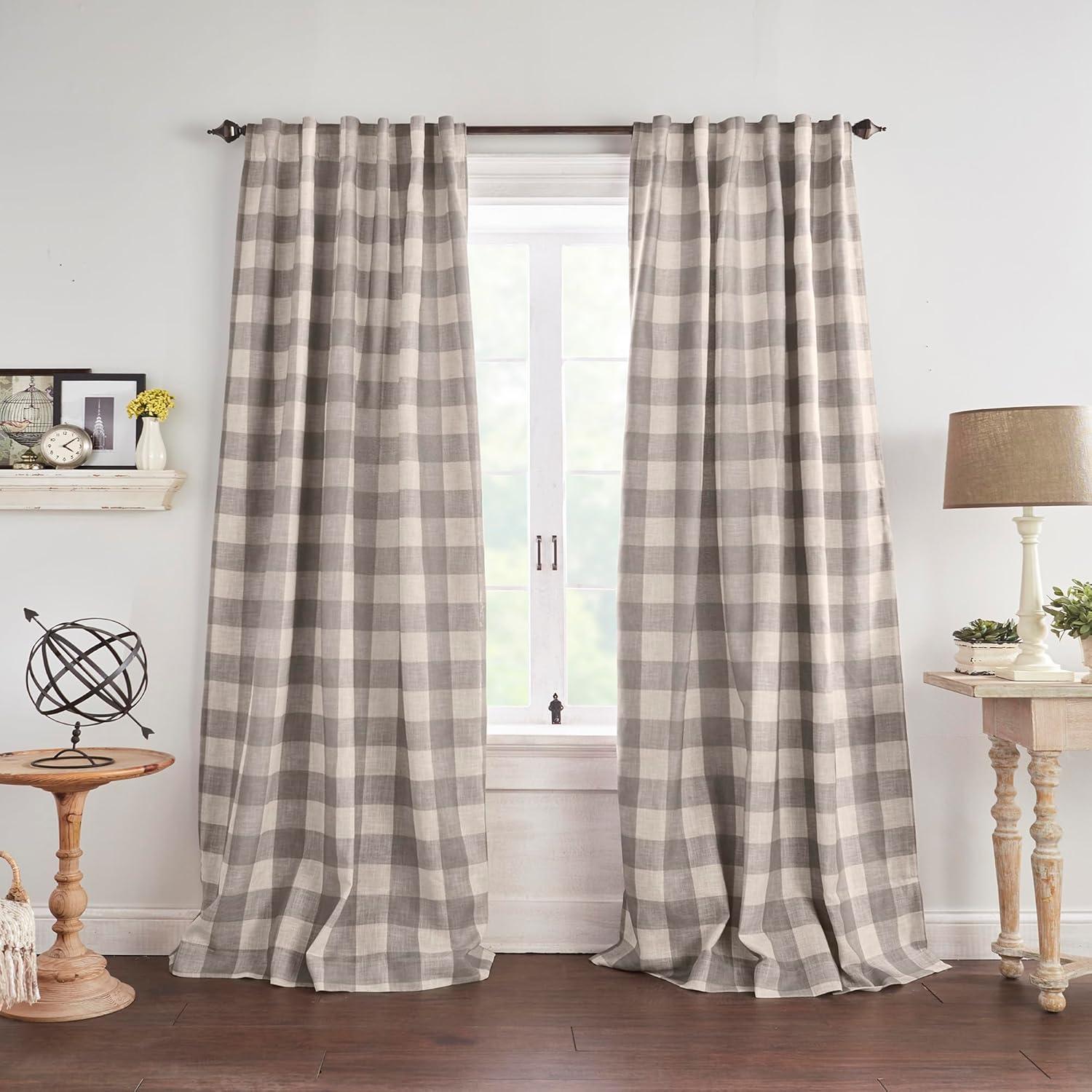 Elrene Grainger Buffalo Check Lined Room Darkening Single Window Curtain Panel - Elrene Home Fashions