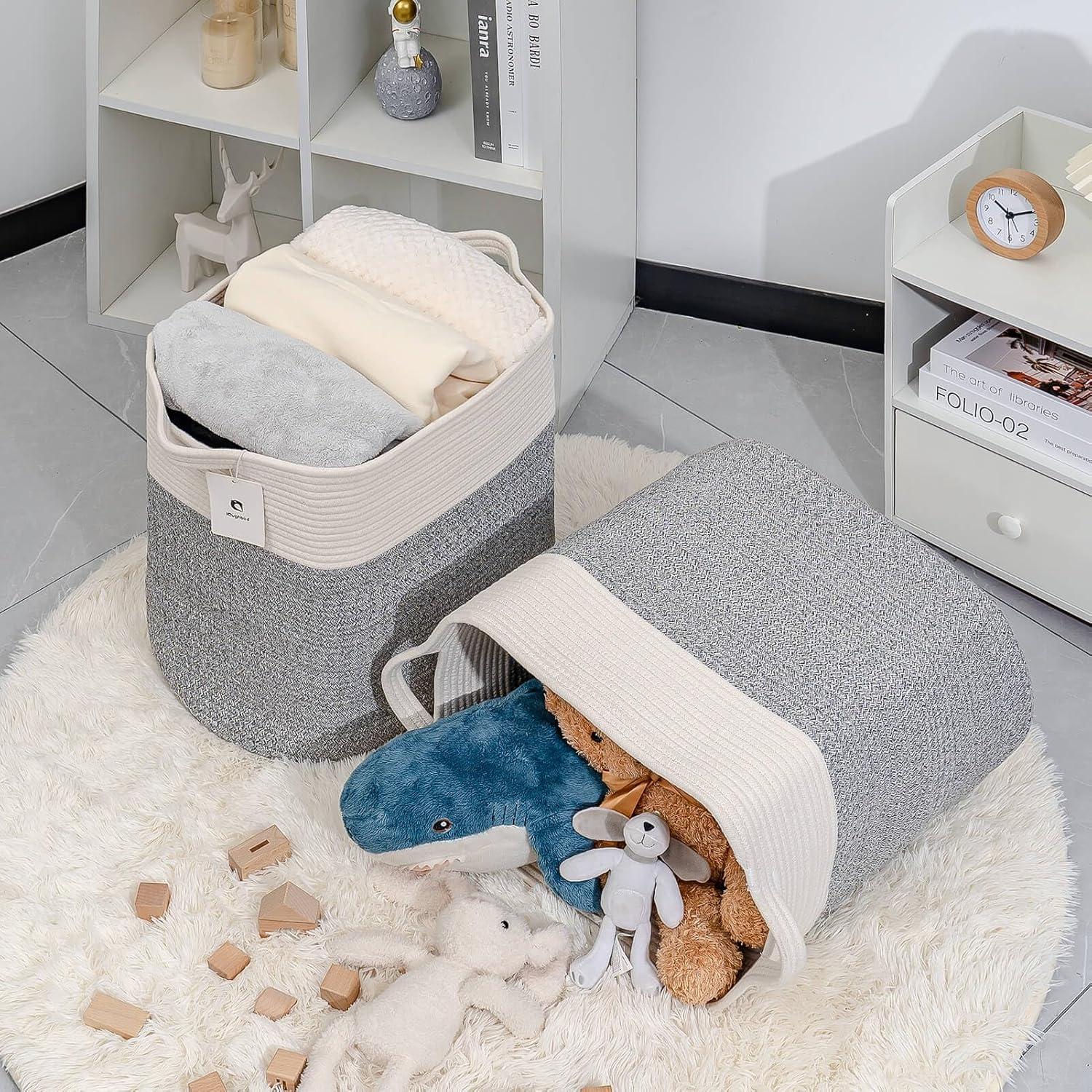 Hamper Toy Storage Collapsible Laundry Bin, Medium Fabric Organizer, 2pack - Silver Gray