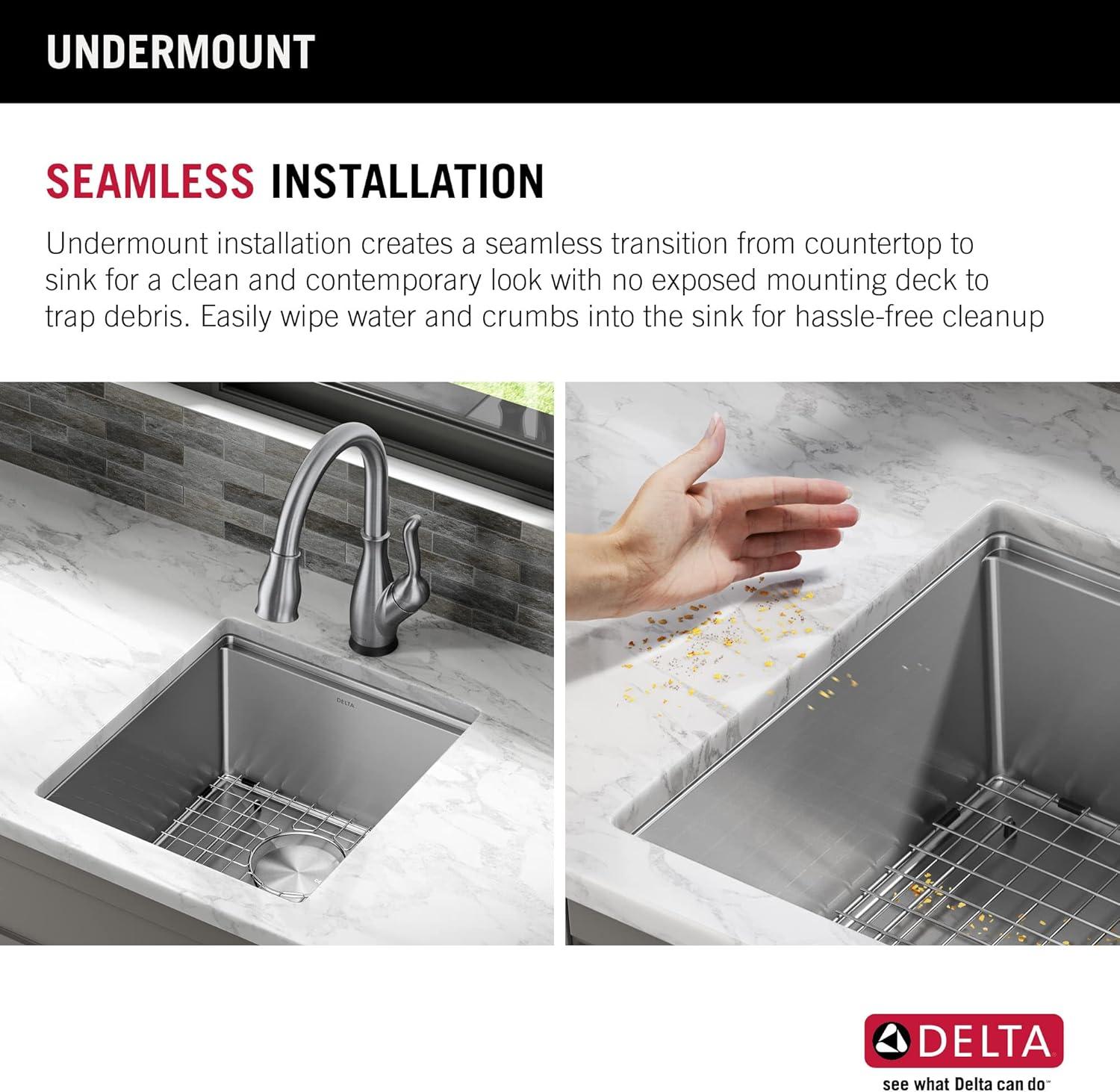 Delta Lorelai™ 17" L Workstation Bar Prep Kitchen Sink Undermount 16 Gauge Stainless Steel Single Bowl