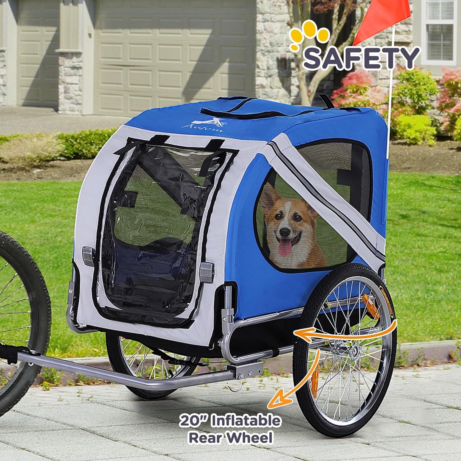 Blue and Gray Pet Bike Trailer with Mesh Screen