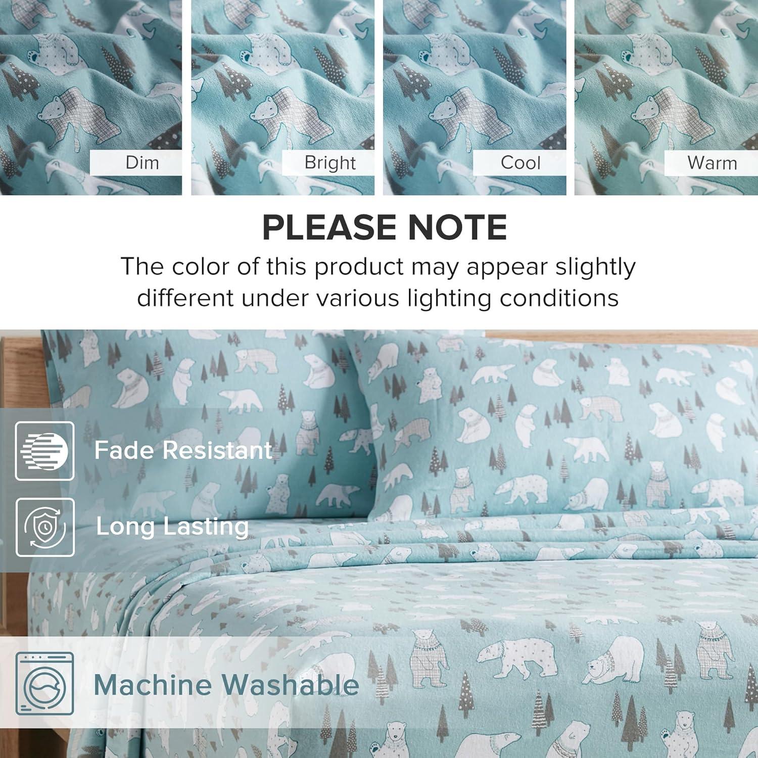 Comfort Spaces Full Sheet Set, Flannel Bed Sheets Full, 100% Cotton Bed Sheets Set with Deep Pocket, 4-Piece