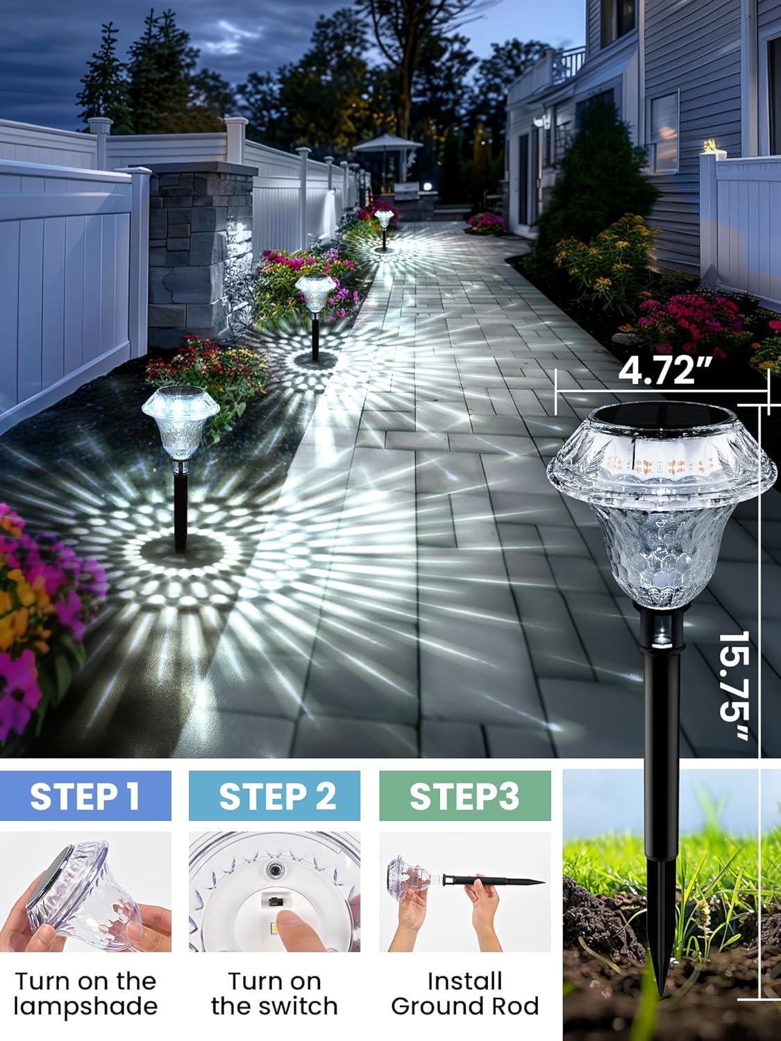 YTKUS 6 Pack Solar Pathway Lights Solar Garden Lights Outdoor LED Waterproof Color Changing Outdoor Solar Lights for Yard Garden Decor Outside Decor,Warm White