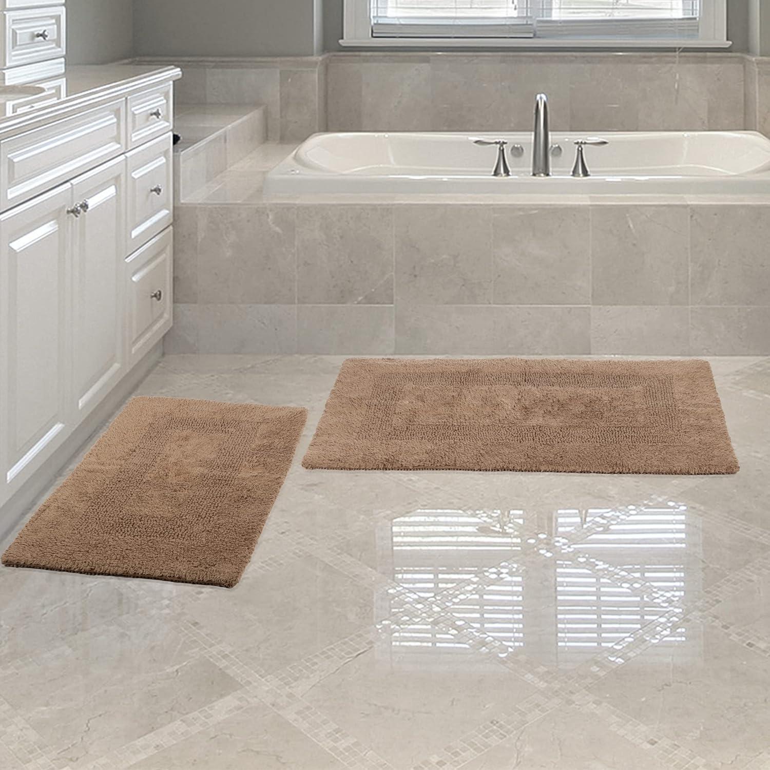 Taupe Cotton 2-Piece Machine Washable Bath Rug Set