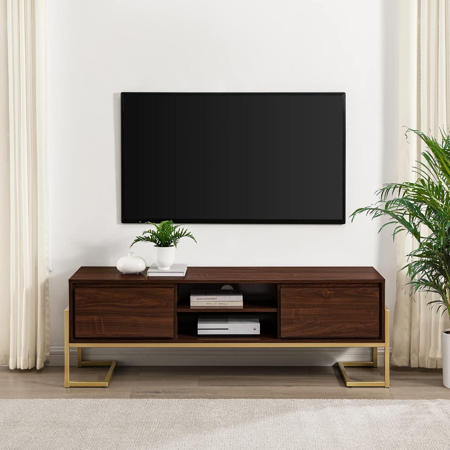 Pemberly Row 60" 2-Drawer Modern Wood Media Console - Dark Walnut