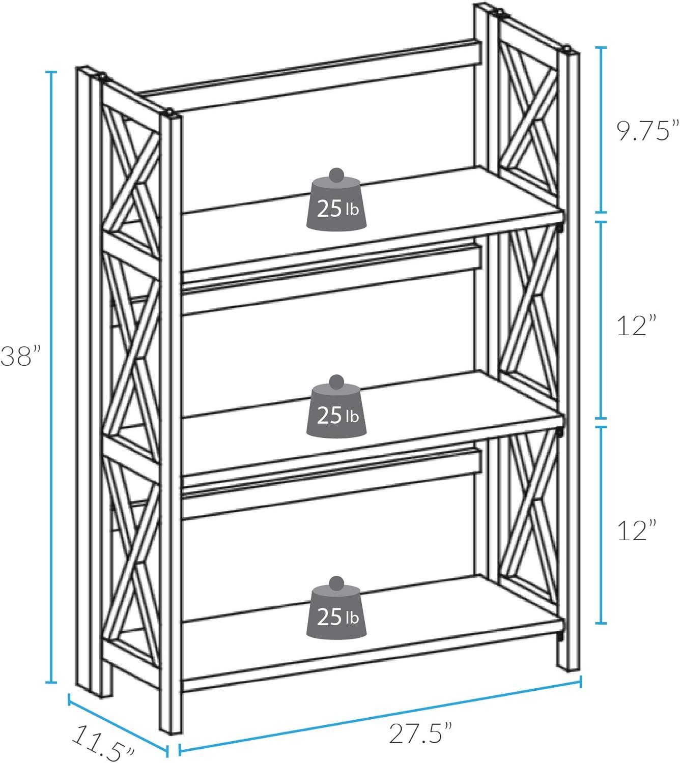 Casual Home - 38 in. Black Wood 3-shelf Etagere Bookcase with Open Back