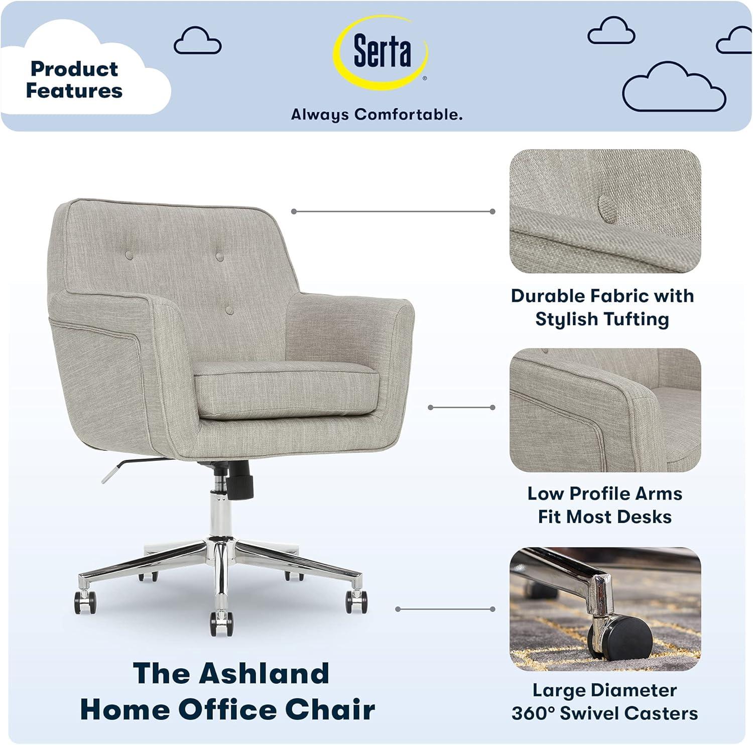 Serta Ashland Modern Office Chair, Mid-Back, Quality Memory Foam Cushion, Metal Base Chrome Finish