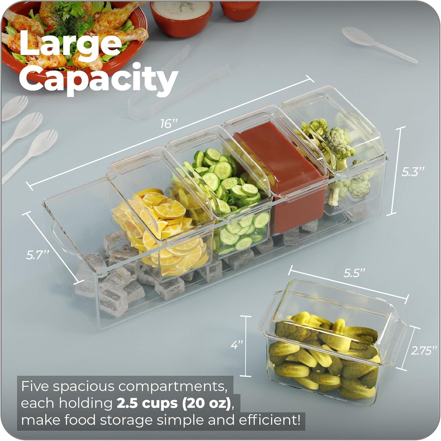 Clear Acrylic Ice Chilled Condiment Server with 5 Containers