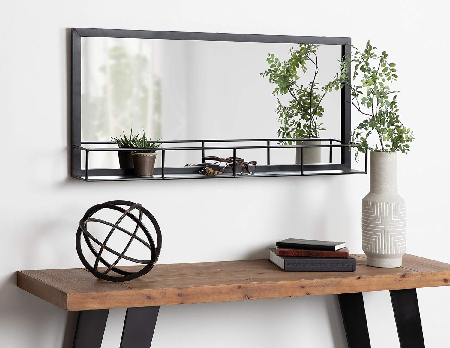 Kate and Laurel Jackson Metal Frame Mirror with Shelf, Bronze 18x40