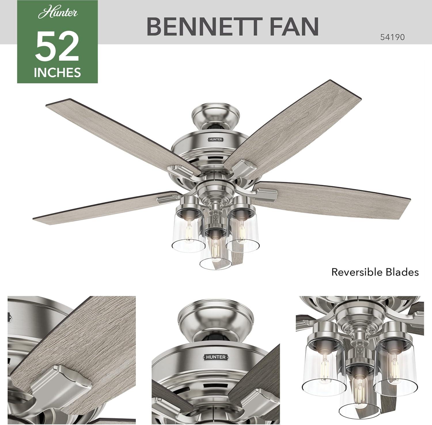 52" Bennett 5 - Blade Standard Ceiling Fan With Light Kit