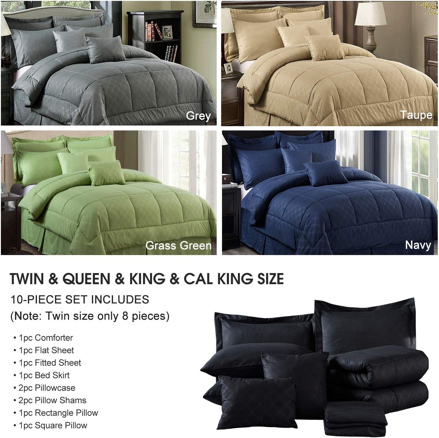 JML Black Queen Comforter Set - 10 Pieces Bedding Set Bed in a Bag with Comforters, Sheets, Bed Skirt, Decorative Pillows, Pillowcases & Shams