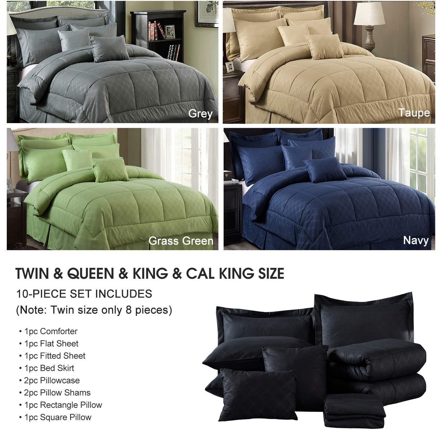 JML Black Queen Comforter Set - 10 Pieces Bedding Set Bed in a Bag with Comforters, Sheets, Bed Skirt, Decorative Pillows, Pillowcases & Shams