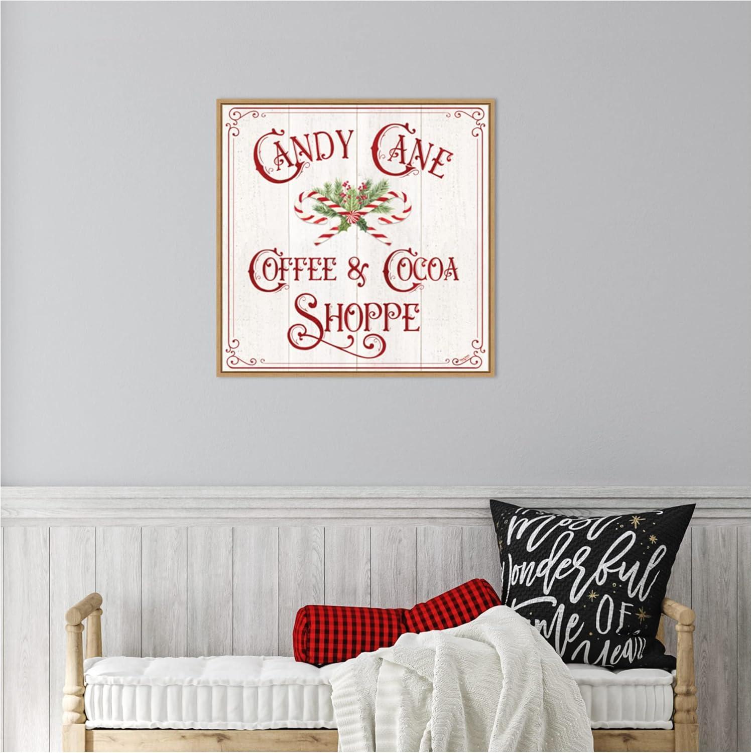 Amanti Art Vintage Christmas Signs I-Candy Cane Coffee by Tara Reed Canvas Wall Art Print Framed 22 x 22-in.