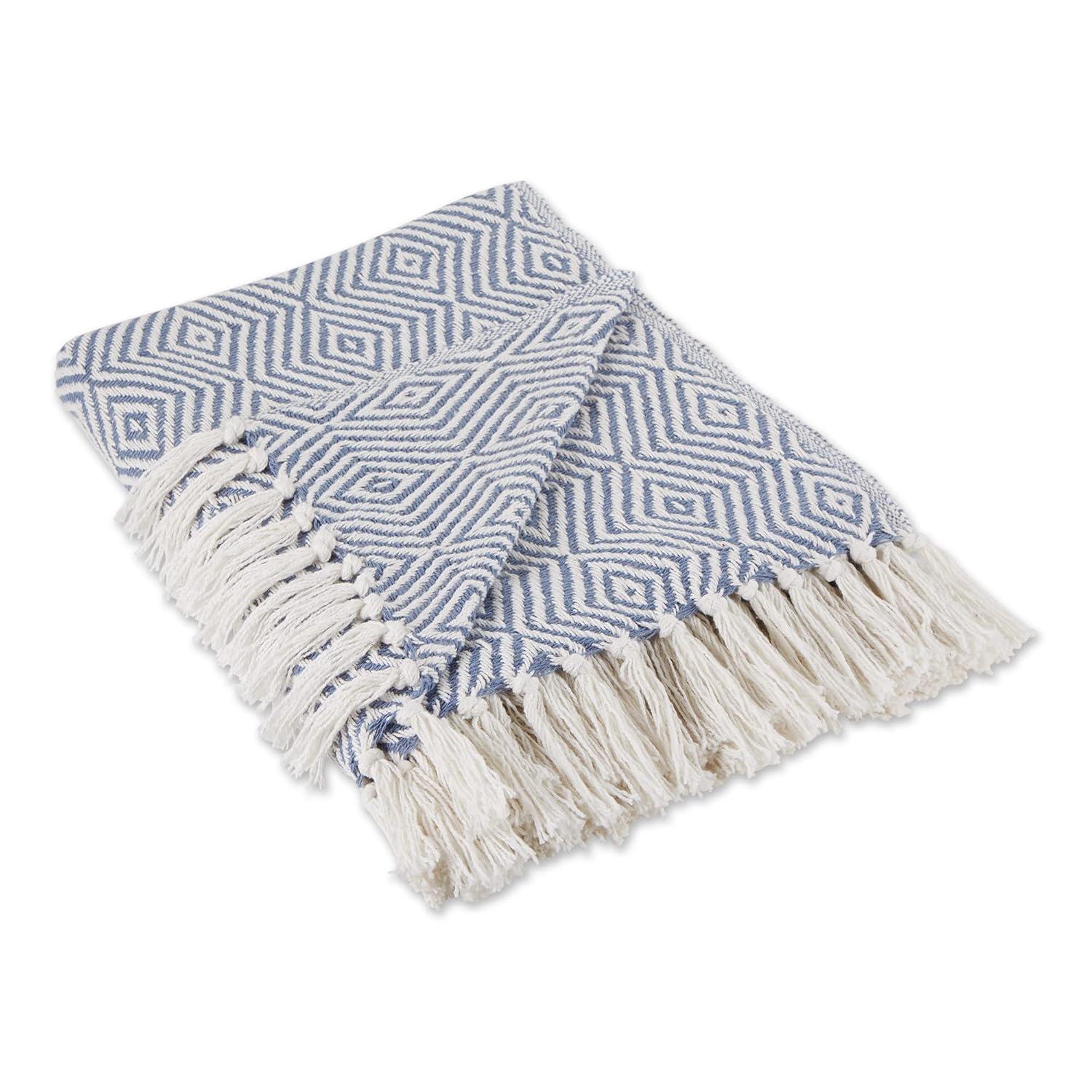 50"x60" Diamond Geometric Throw Blanket Stonewash Blue - Design Imports: Lightweight, Woven Cotton