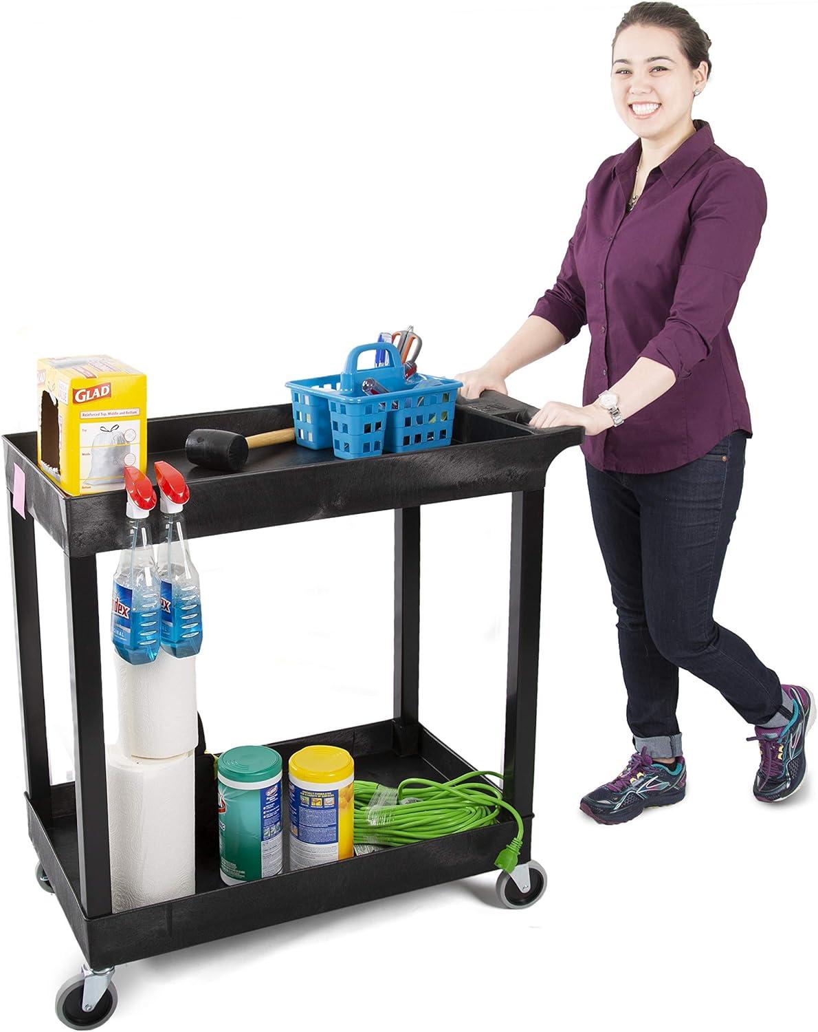 Gray Heavy Duty 2-Shelf Utility Cart with Swivel Casters