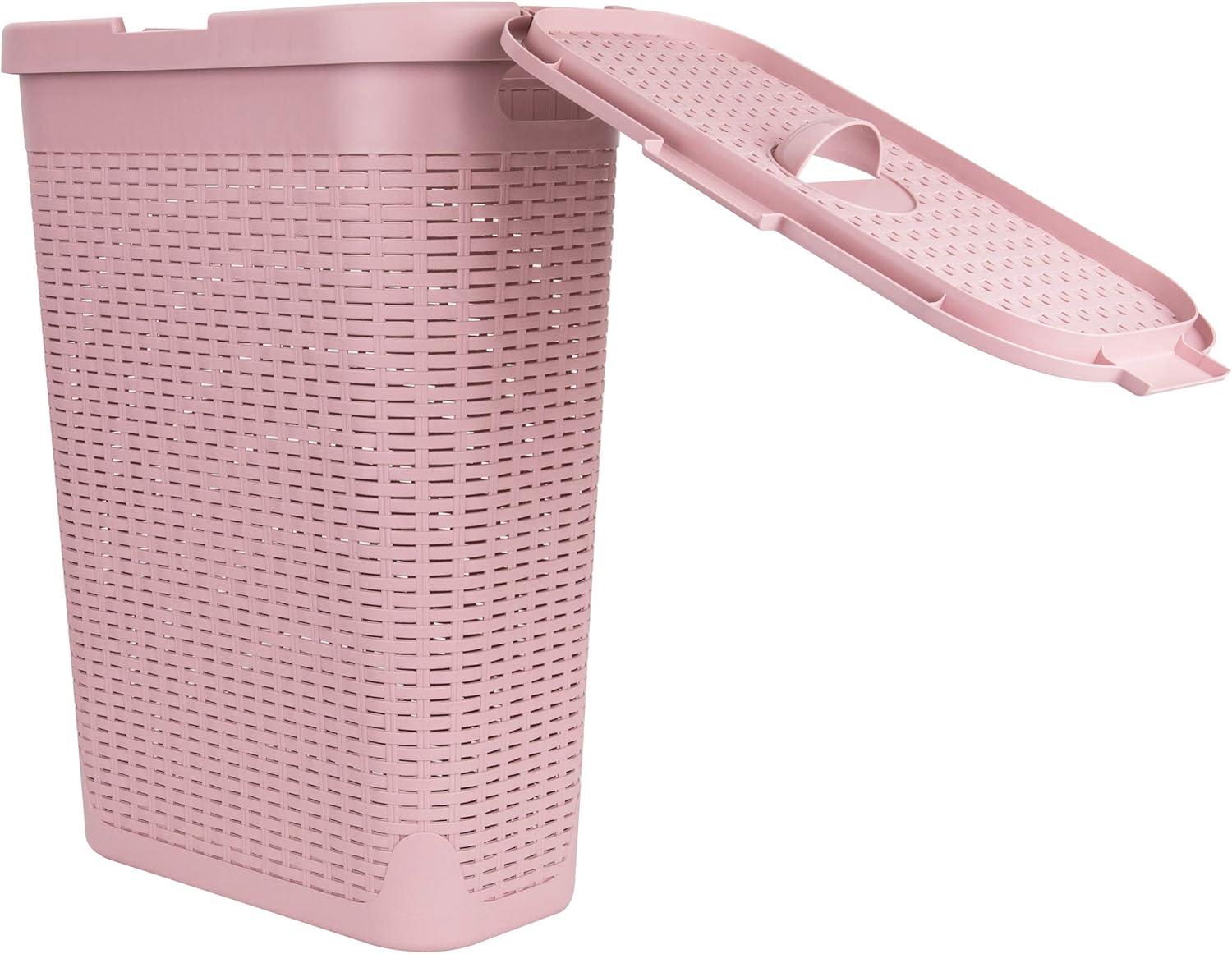 Mind Reader Mind Reader 40L Slim Laundry Hamper, Clothes Basket, Lid, Wicker Design, Plastic