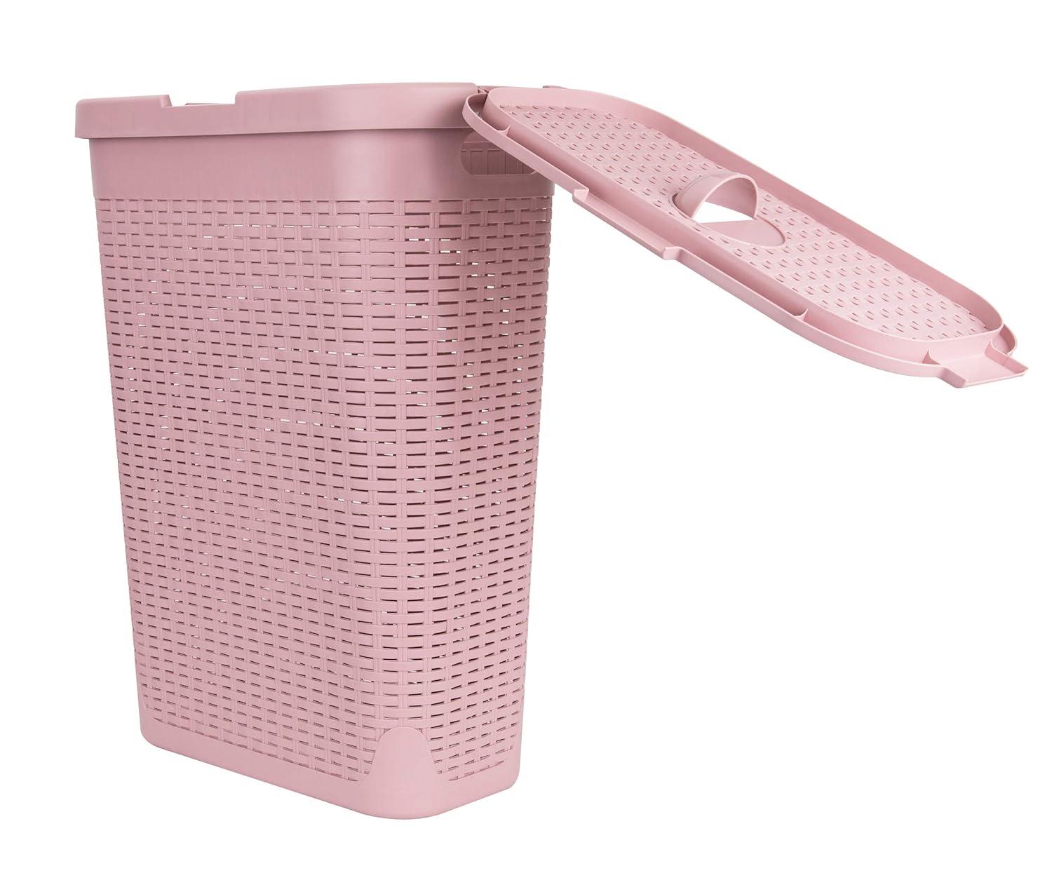 Mind Reader Mind Reader 40L Slim Laundry Hamper, Clothes Basket, Lid, Wicker Design, Plastic