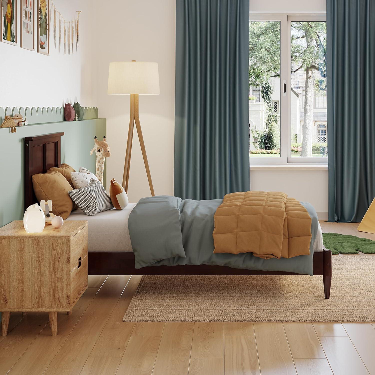 AFI Charlotte King Solid Wood Low Profile Platform Bed, Walnut