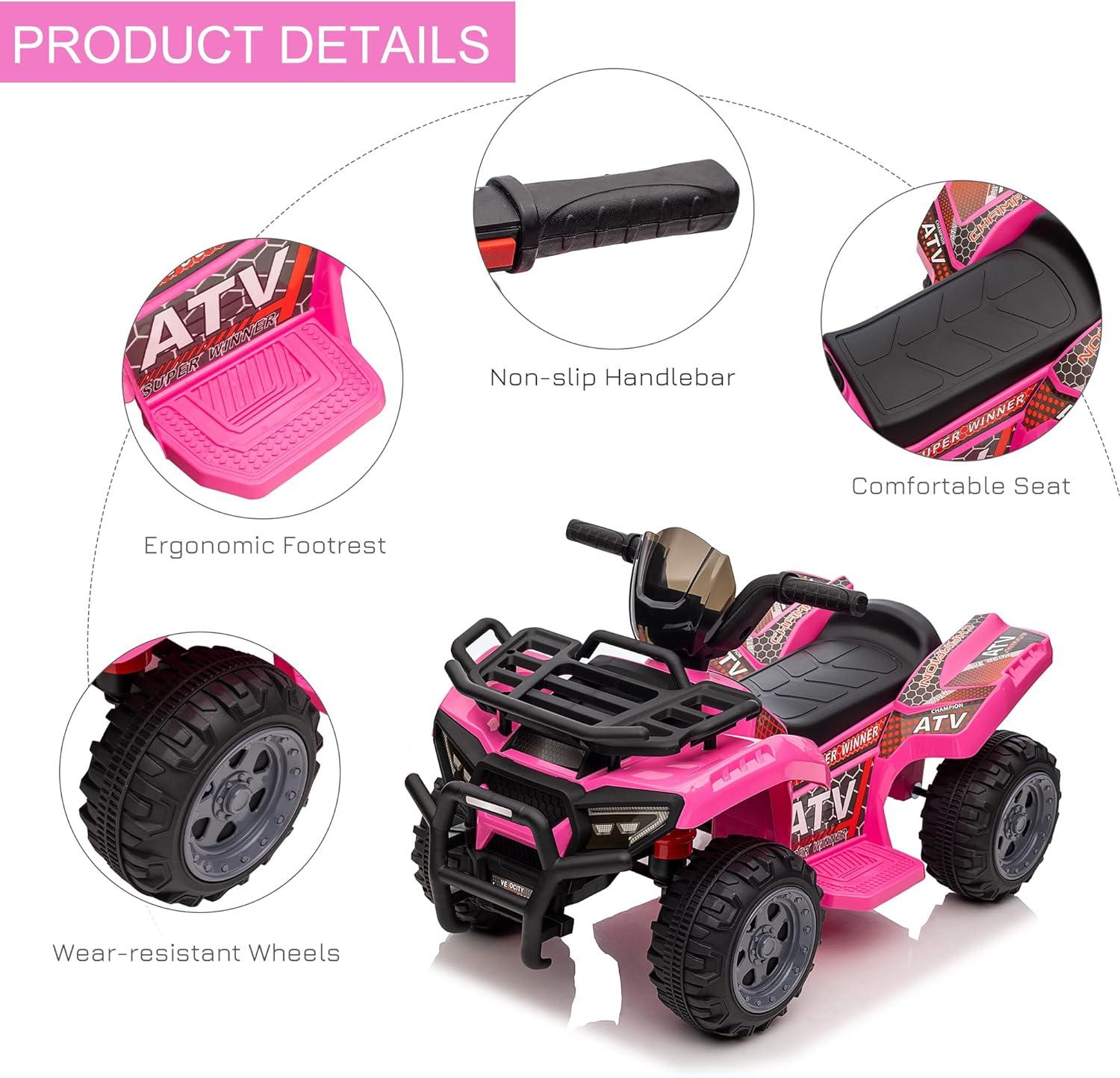 Aosom Kids Ride-on ATV Four Wheeler Car with Music, 6V Battery Powered Motorcycle for 18-36 Months, Black