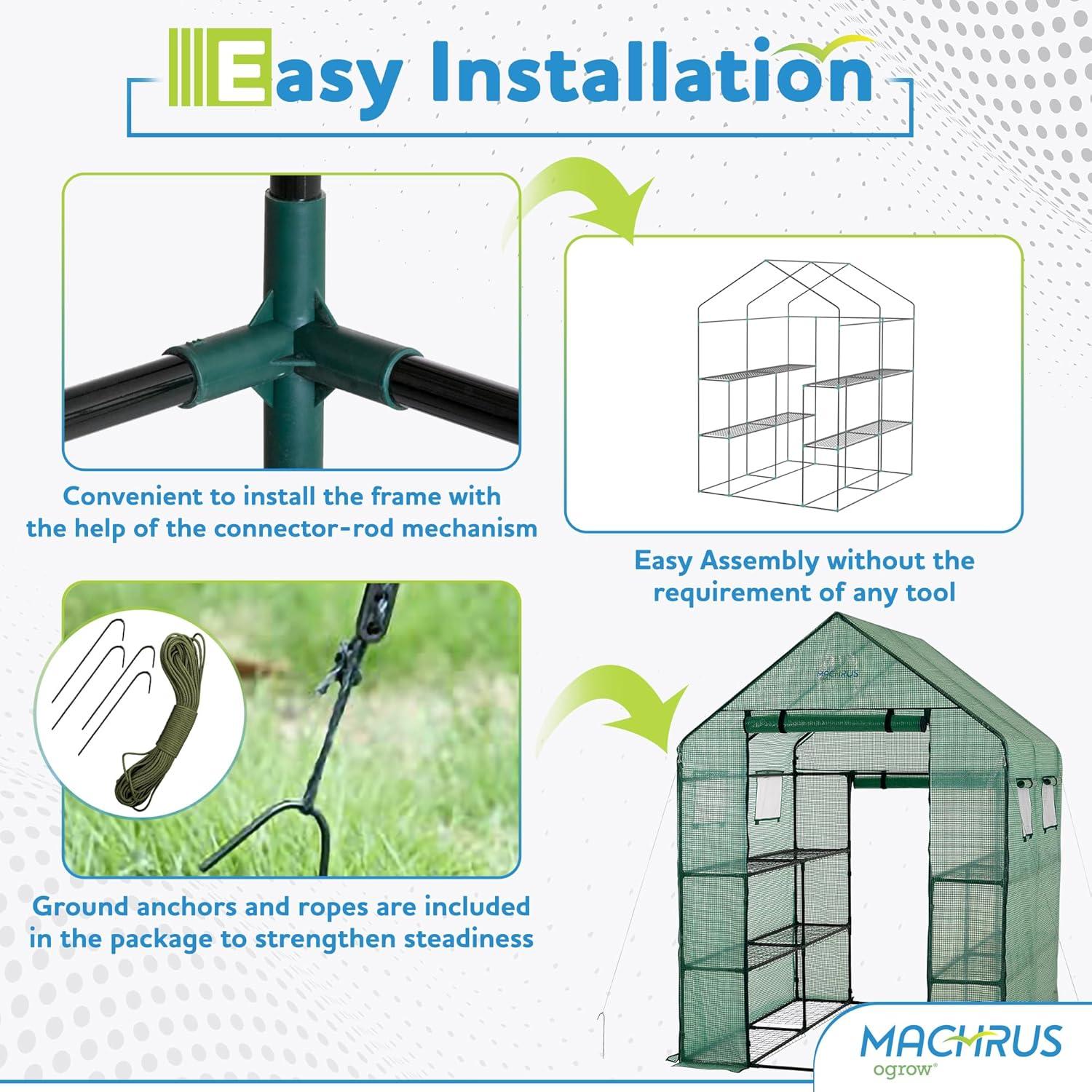 OGrow Machrus Ogrow Deluxe Walk-in 2 Tier 8 Shelf Portable Lawn And Garden Greenhouse - Heavy Duty Anchors Included! | Wayfair