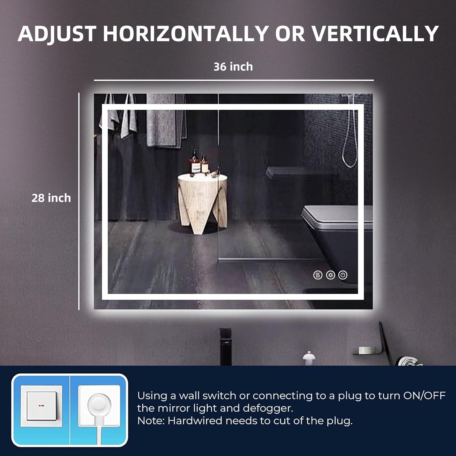 36" x 28" Frameless LED Backlit Bathroom Vanity Mirror