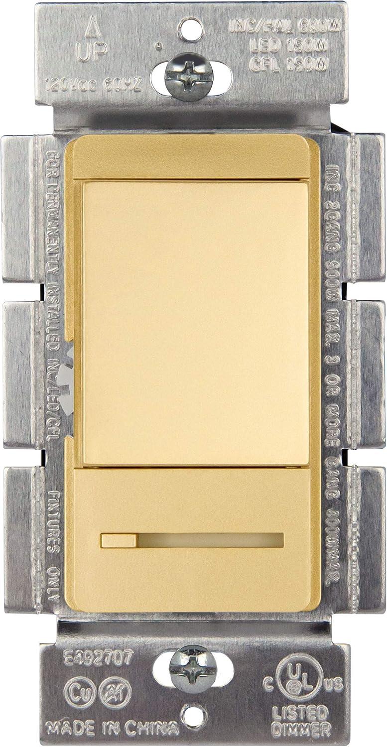 TOPGREENER Dimmer Switch with Light Adjustment Slider, Single Pole or 3 Way, 150W LED, 600W Incandescent/Halogen, 120V 60Hz, UL Listed, TGDMDS-120-GD, Gold