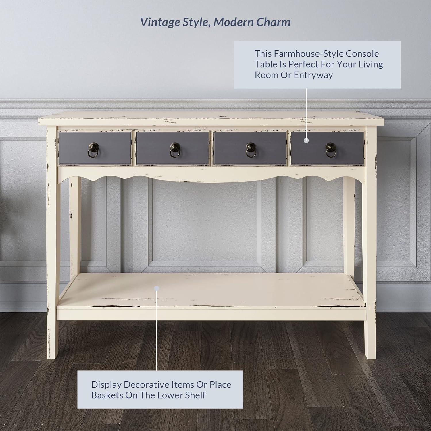 BELLEZE Sofa Table or Entertainment Console in Antique White
