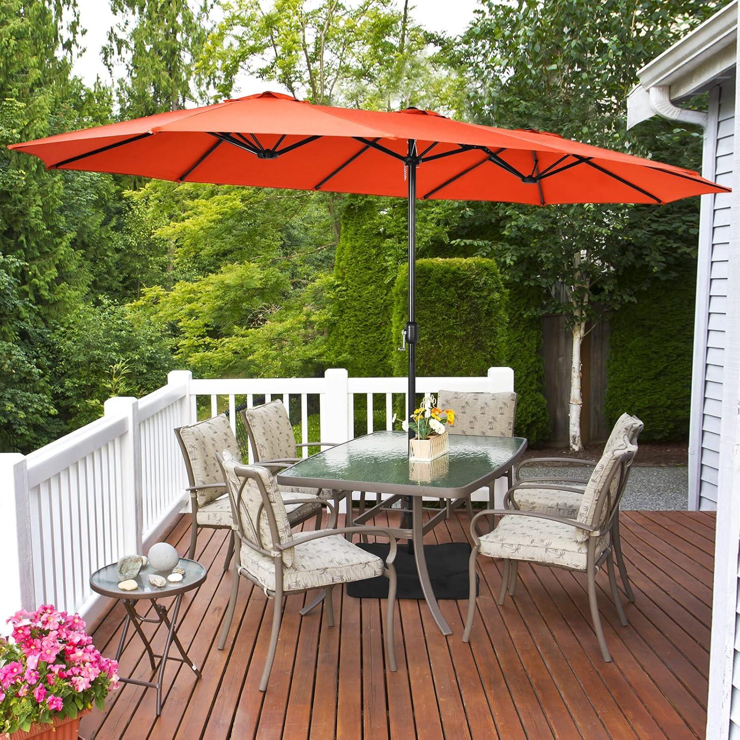 Tangkula 15Ft Double-Sided Patio Umbrella, Outdoor Extra Large Umbrella W/Hand-Crank System & Air Vents, Market Twin Umbrella W/ 12-Rib Sturdy Metal Frame for Poolside, Garden Backyard (Orange)