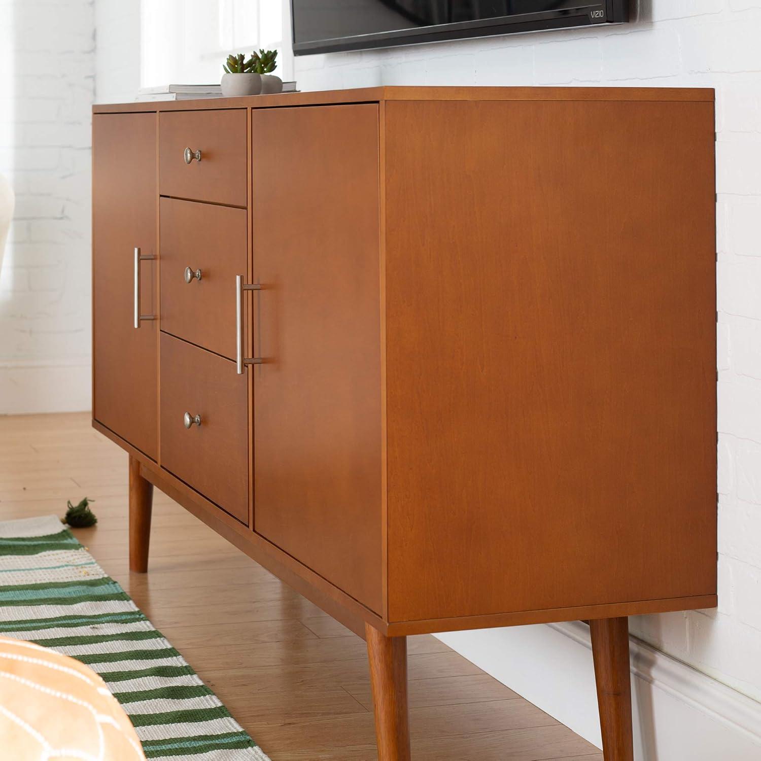 Walker Edison Mid Century Modern-TV Stand Console with 3 Drawers and Closed Cabinet Storage, 60", Walnut