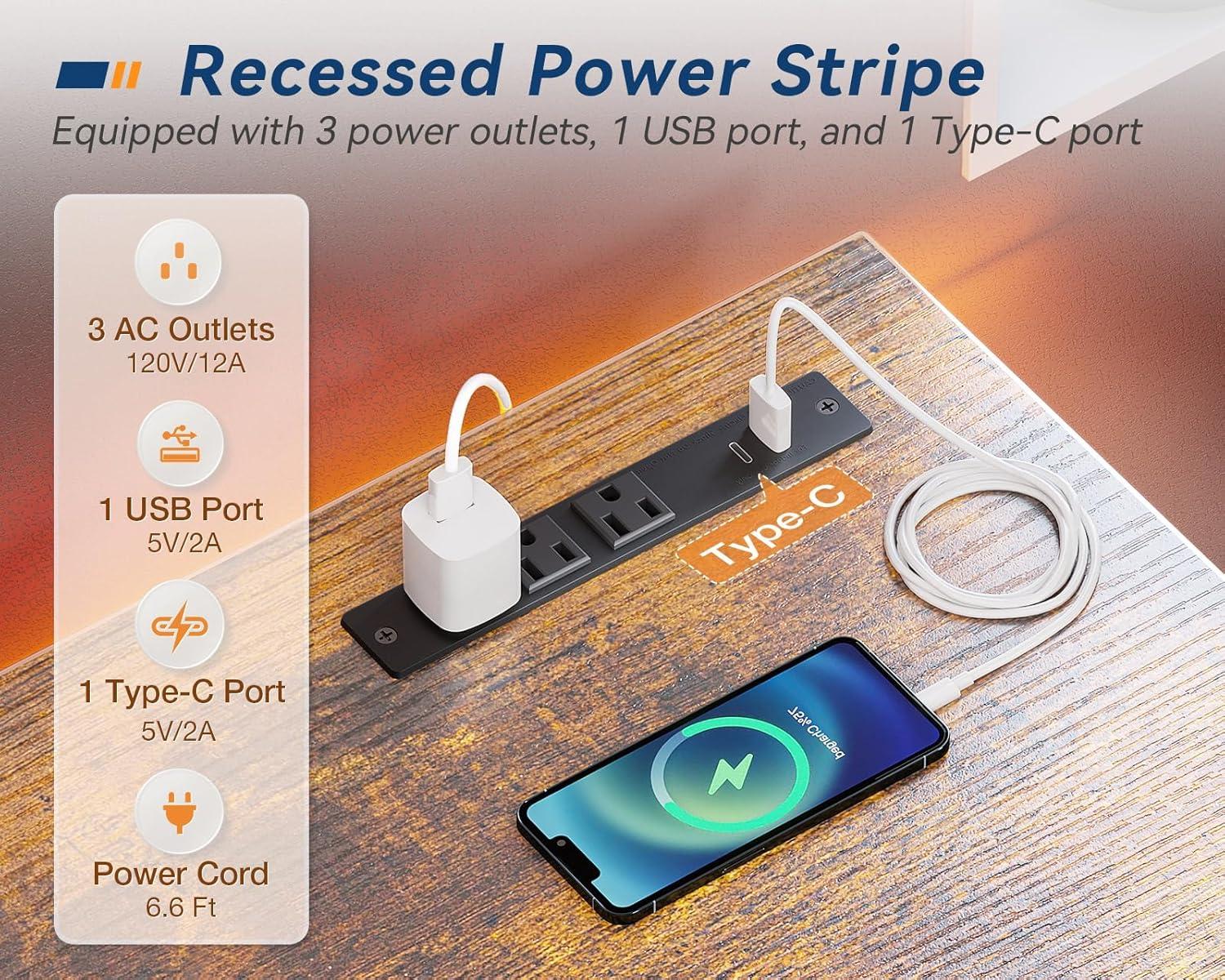 KKL Small Desk with Power Outlets and USB Port Computer Desk for Home Office Gaming Simple Modern Style Writing Desks with Storage Bag Headphone Hook, 40 inch, Rustic Brown