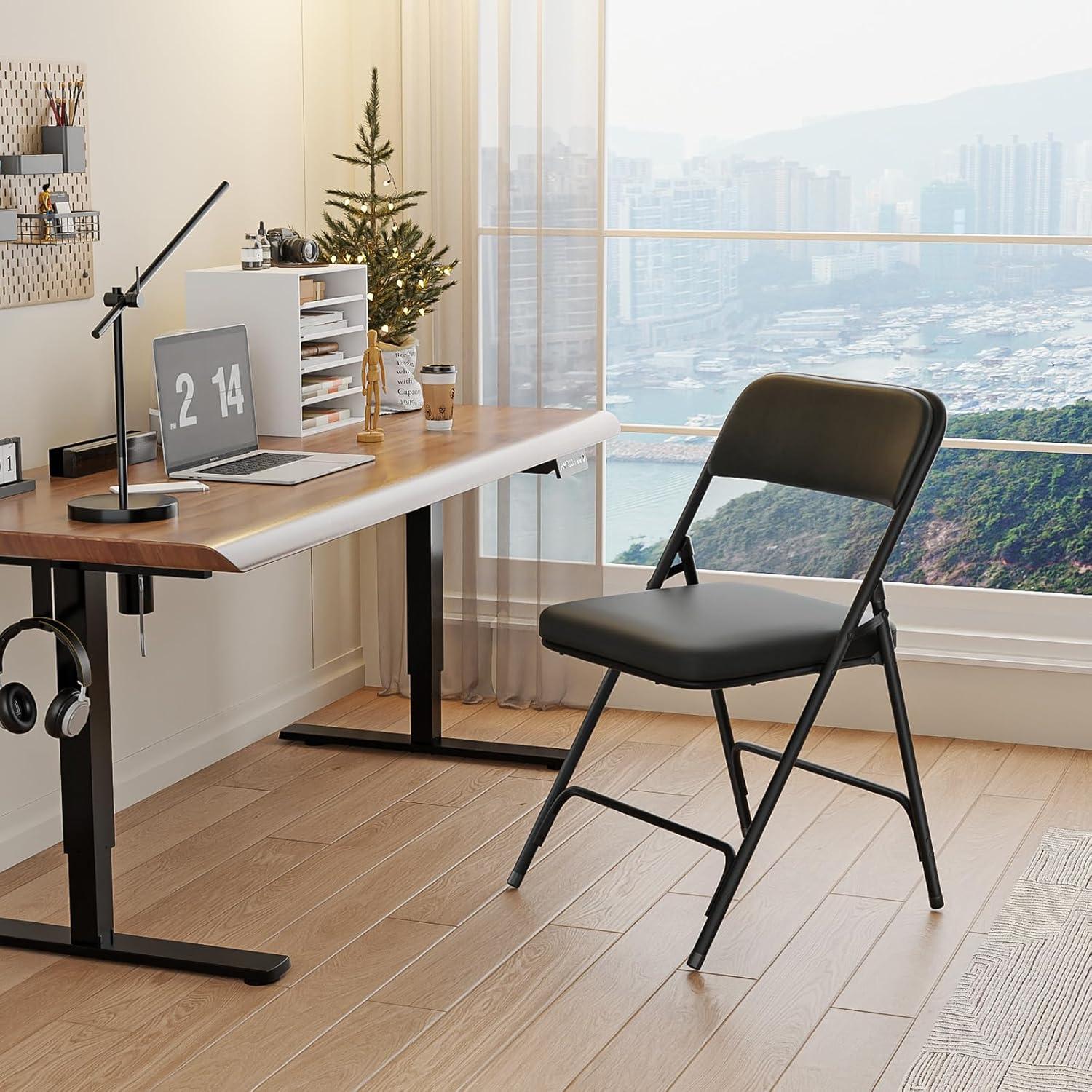 Inbox Zero 4Pcs Fully Assembled Thick-Padded Black PU Folding Chairs, 17.7"X19.7"X30.7"