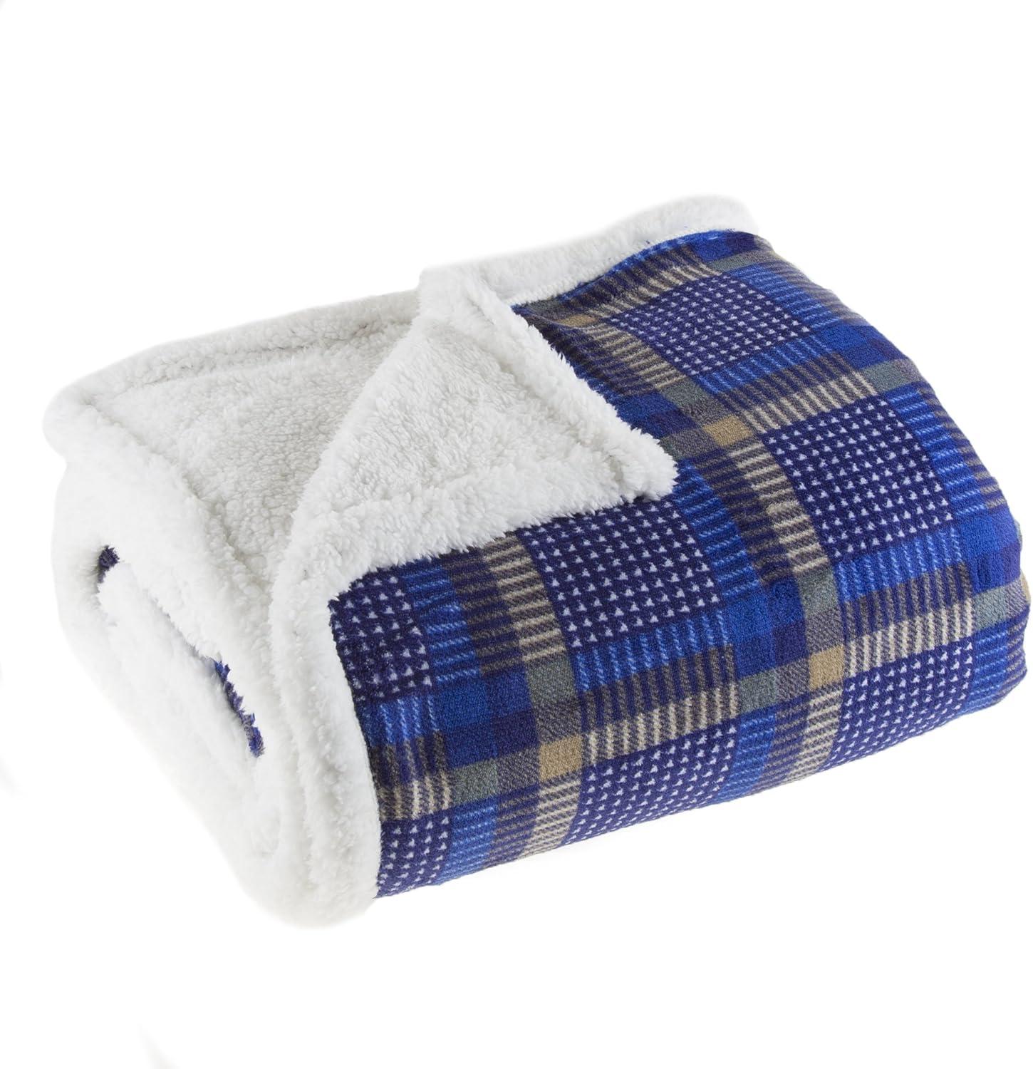 Lavish Home Reversible Plaid Fleece Blanket – 50-Inch x 60-Inch Machine-Washable Sherpa Throw – Cozy Blanket for Couch, Chair, or Bed by Lavish Home