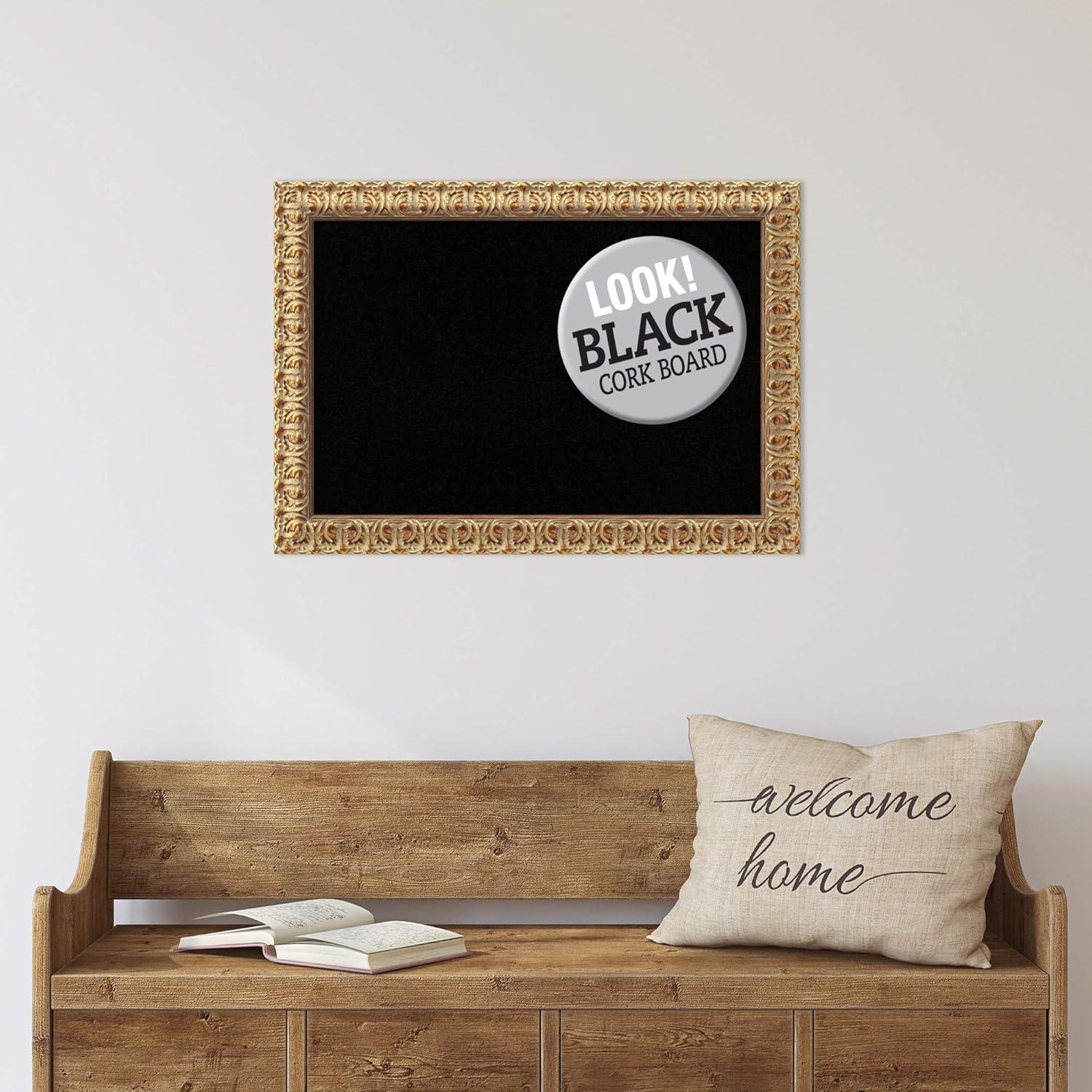 Amanti Art Black Cork Board Wood Framed Florentine Gold Bulletin Board 27 in. x 19 in.