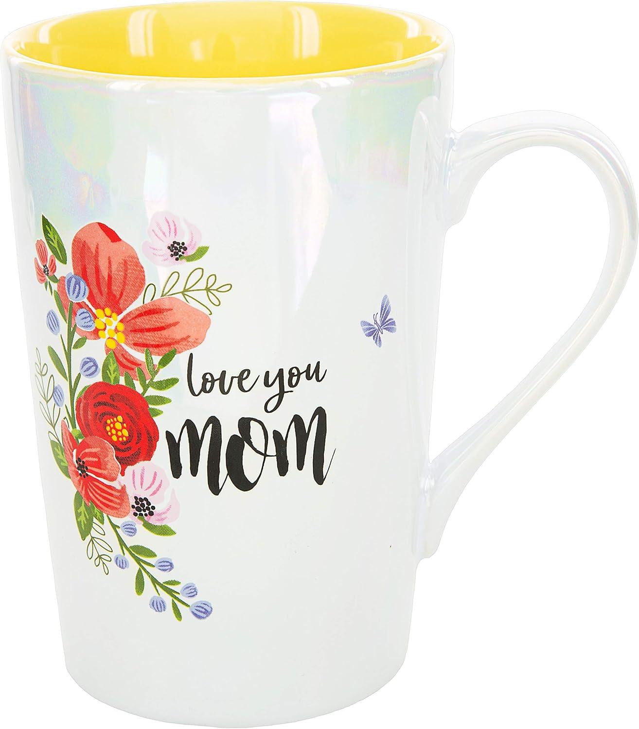 Love You Mom Floral Ceramic Latte Mug, 15 oz