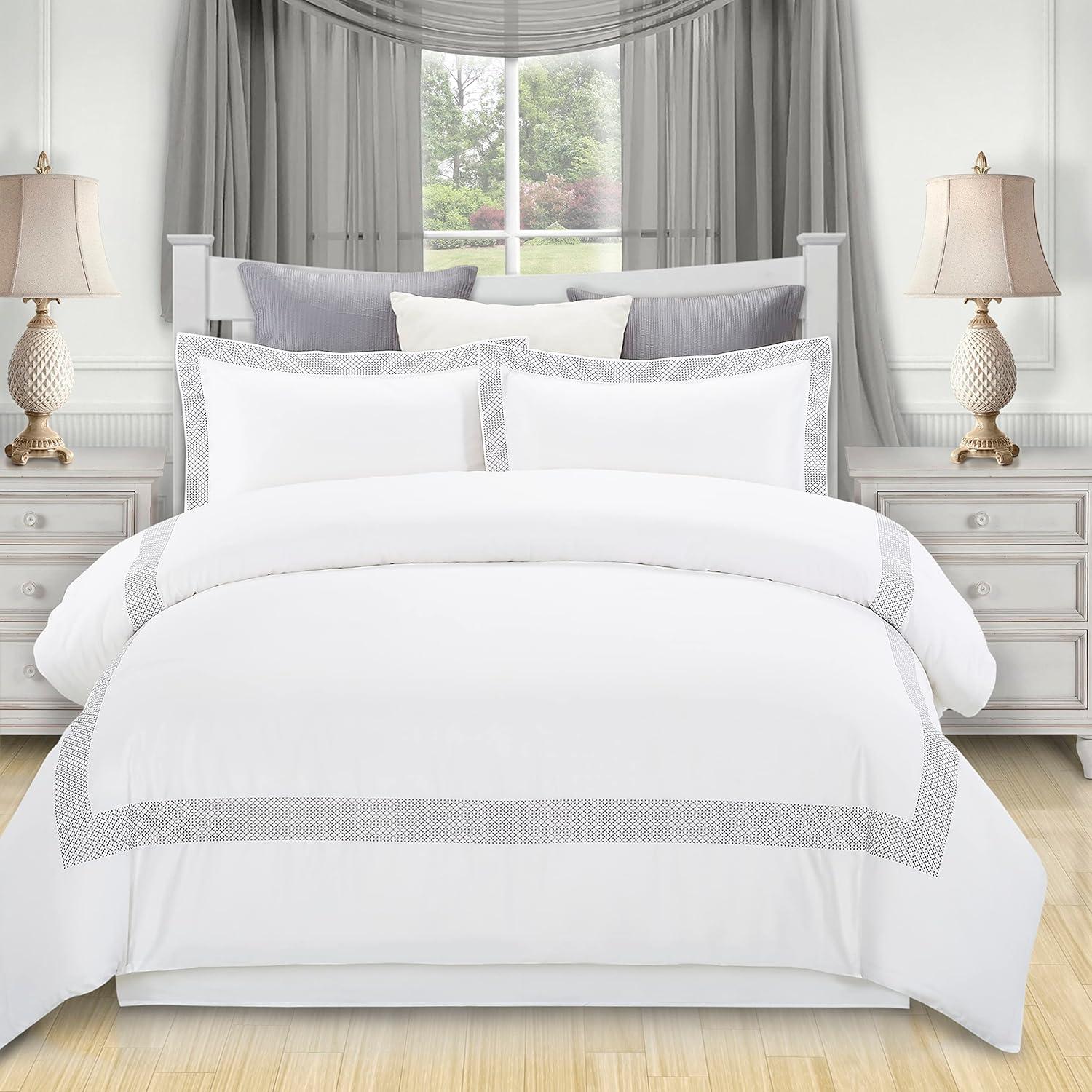 Superior Cotton Embroidered Duvet Cover Set, Twin/ Twin XL, White